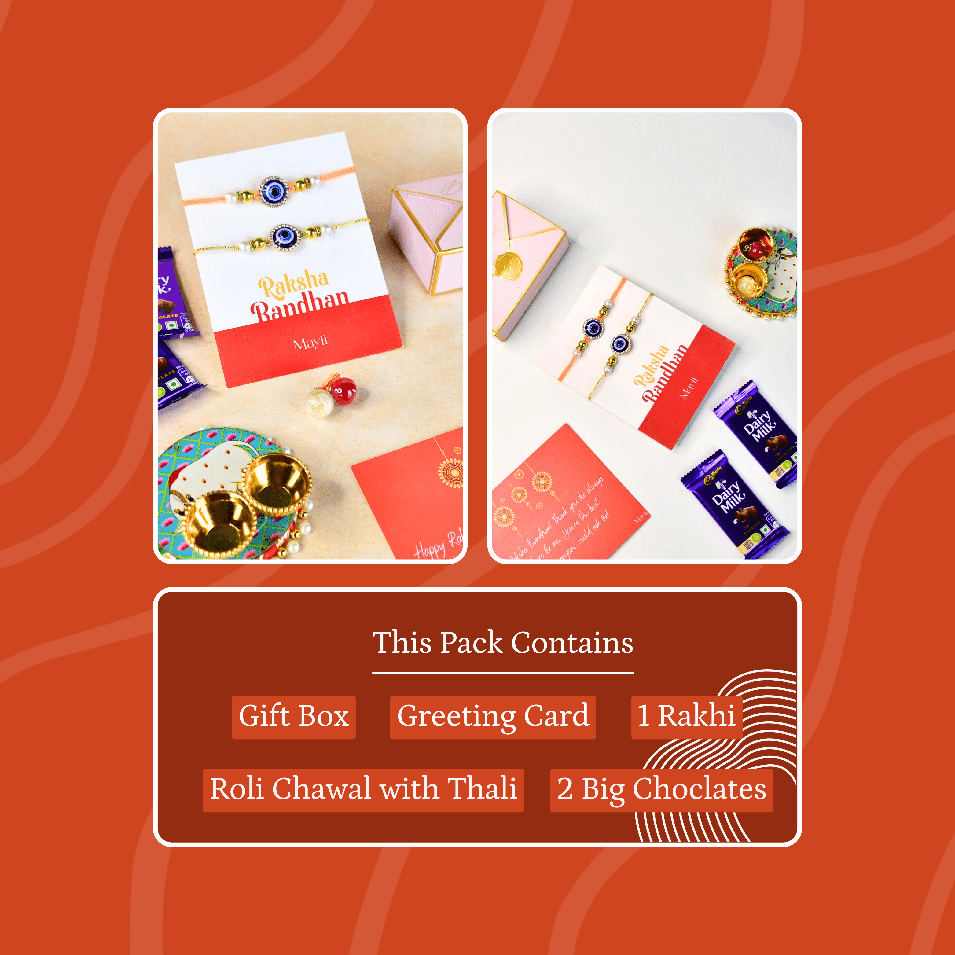 Mayii Exquisite Evil Eye Rakhi Pack of 2 with Roli Chawal and Greeting card combo for Raksha Bandhan and Gifting - Mayii - Mayii