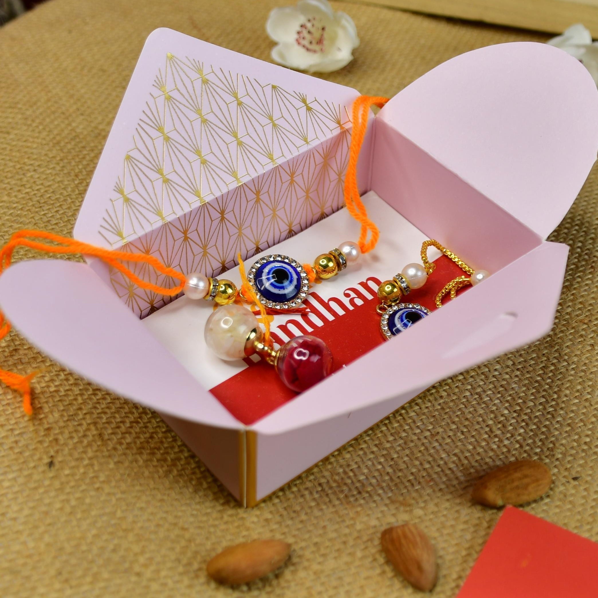 Mayii Exquisite Evil Eye Rakhi Pack of 2 with Roli Chawal and Greeting card combo for Raksha Bandhan and Gifting - Mayii - Mayii