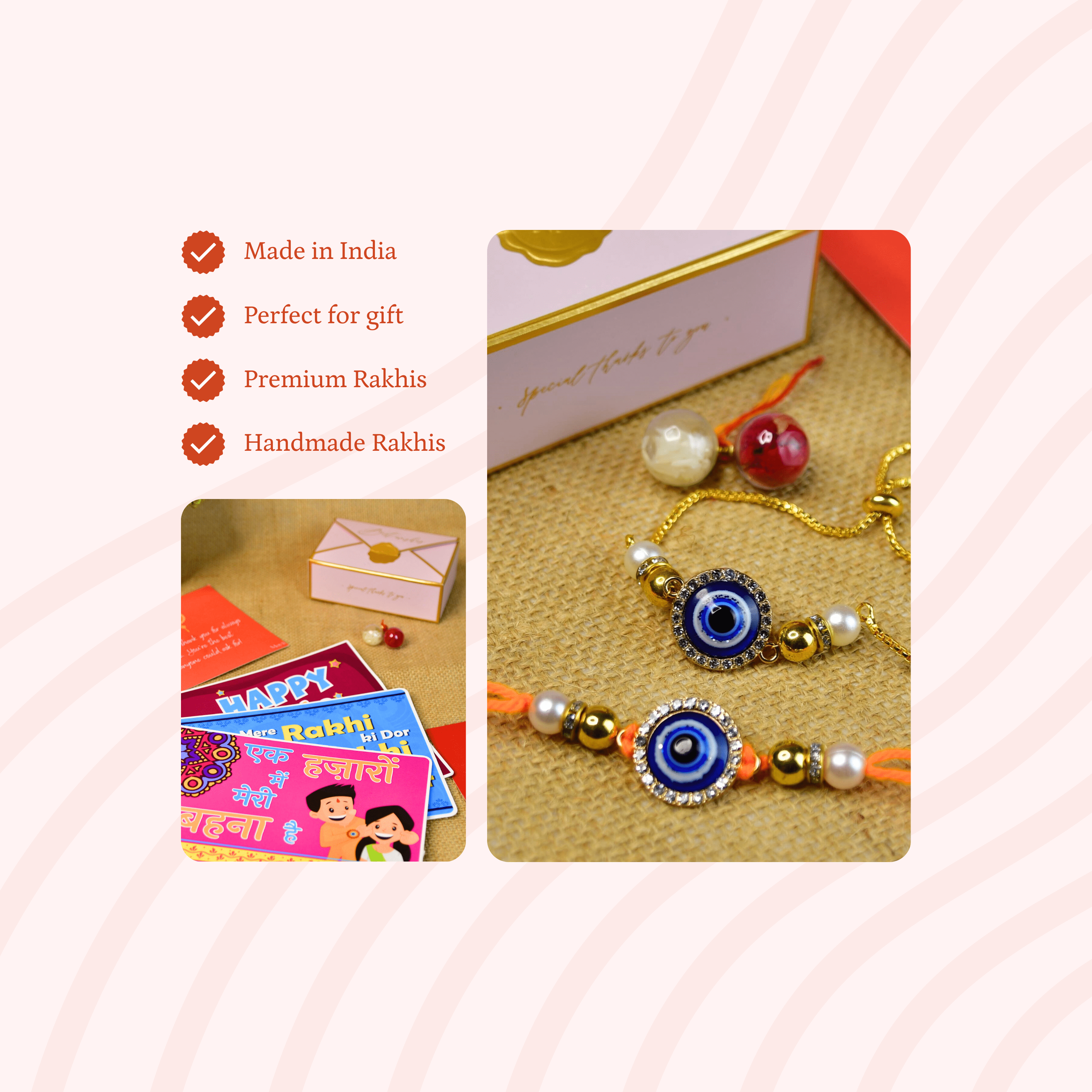 Mayii Exquisite Evil Eye Rakhi Pack of 2 with Roli Chawal and Greeting card combo for Raksha Bandhan and Gifting - Mayii - Mayii