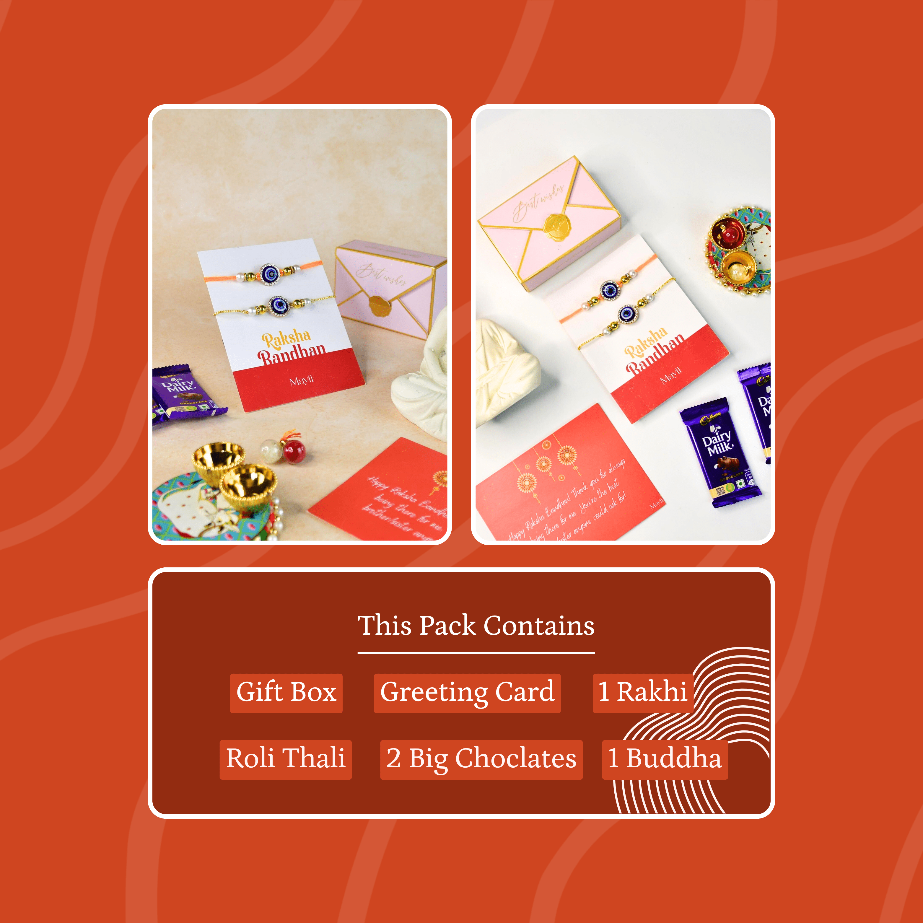 Mayii Exquisite Evil Eye Rakhi Pack of 2 with Roli Chawal and Greeting card combo for Raksha Bandhan and Gifting - Mayii - Mayii