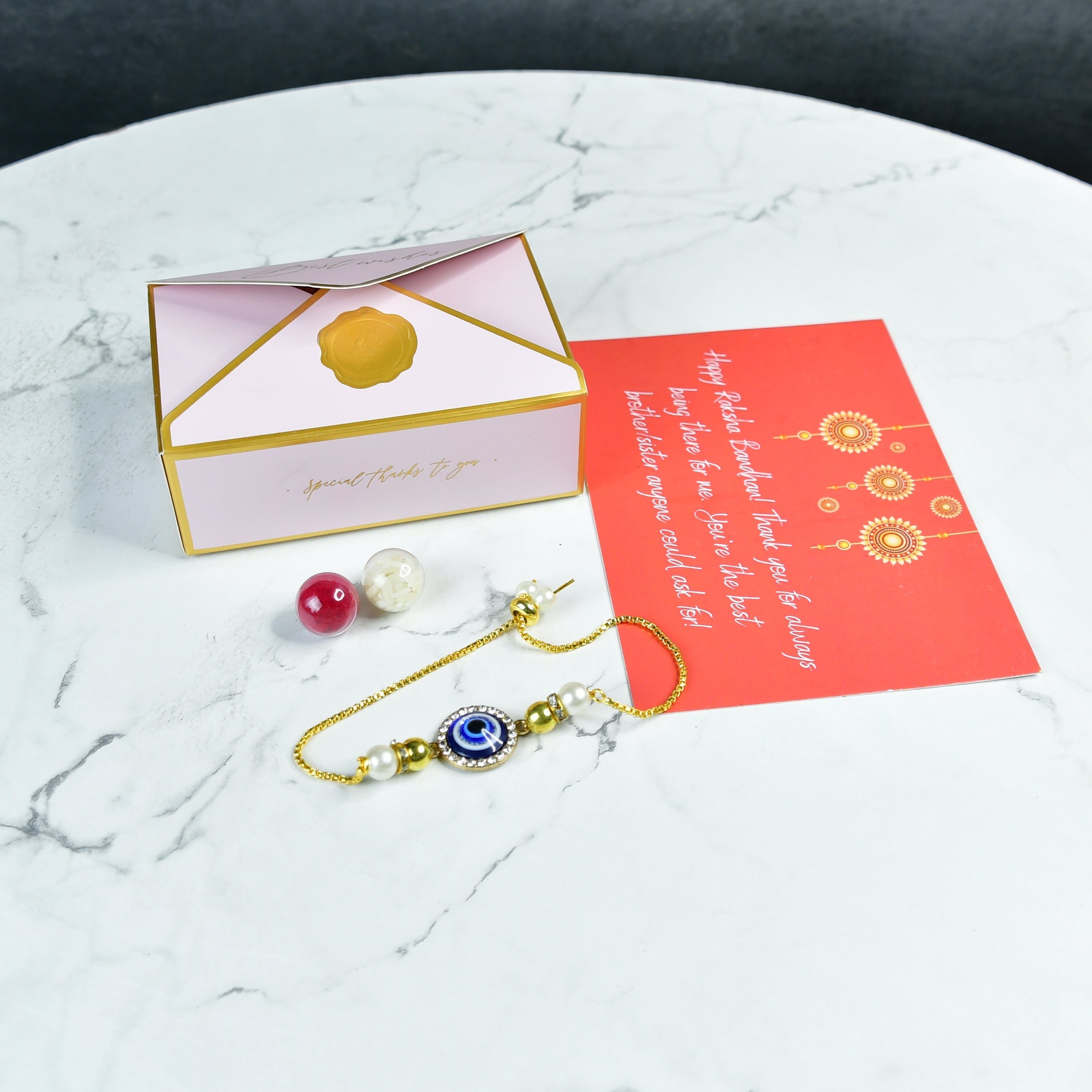 Mayii Exquisite Evil Eye Rakhi Pack of 2 with Roli Chawal and Greeting card combo for Raksha Bandhan and Gifting - Mayii - Mayii