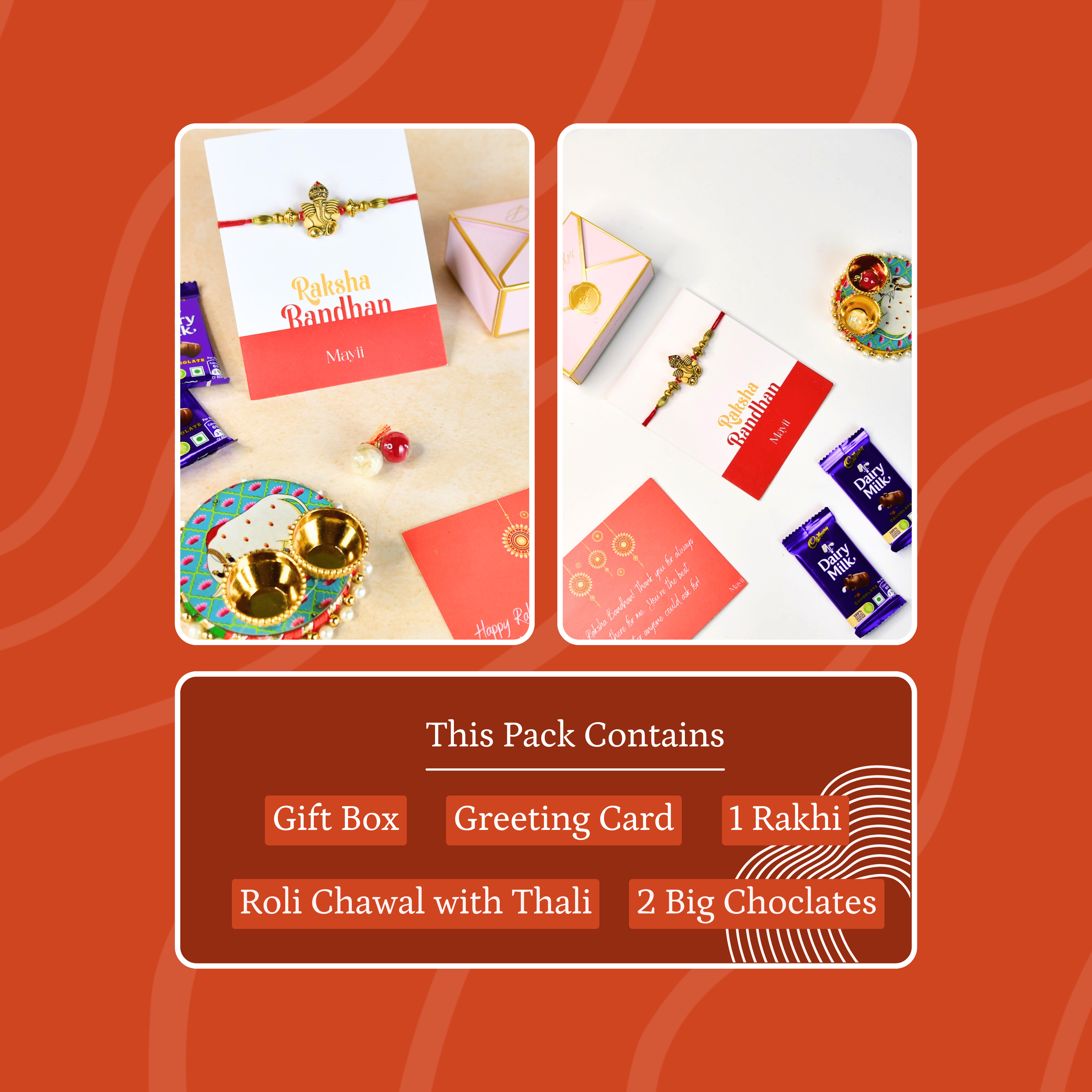 Mayii Exquisite Golden Ganesha Rakhi Pack of 1 with Roli Chawal and Greeting card combo for Raksha Bandhan and Gifting - Mayii - Mayii