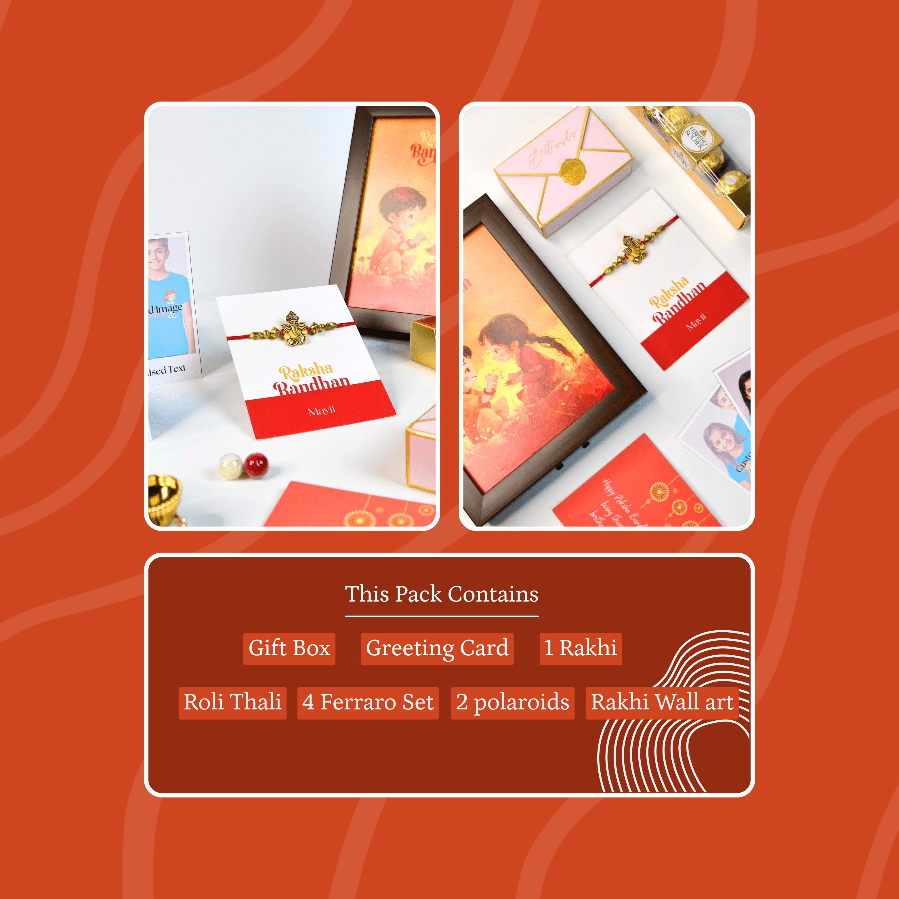 Mayii Exquisite Golden Ganesha Rakhi Pack of 1 with Roli Chawal and Greeting card combo for Raksha Bandhan and Gifting - Mayii - Mayii