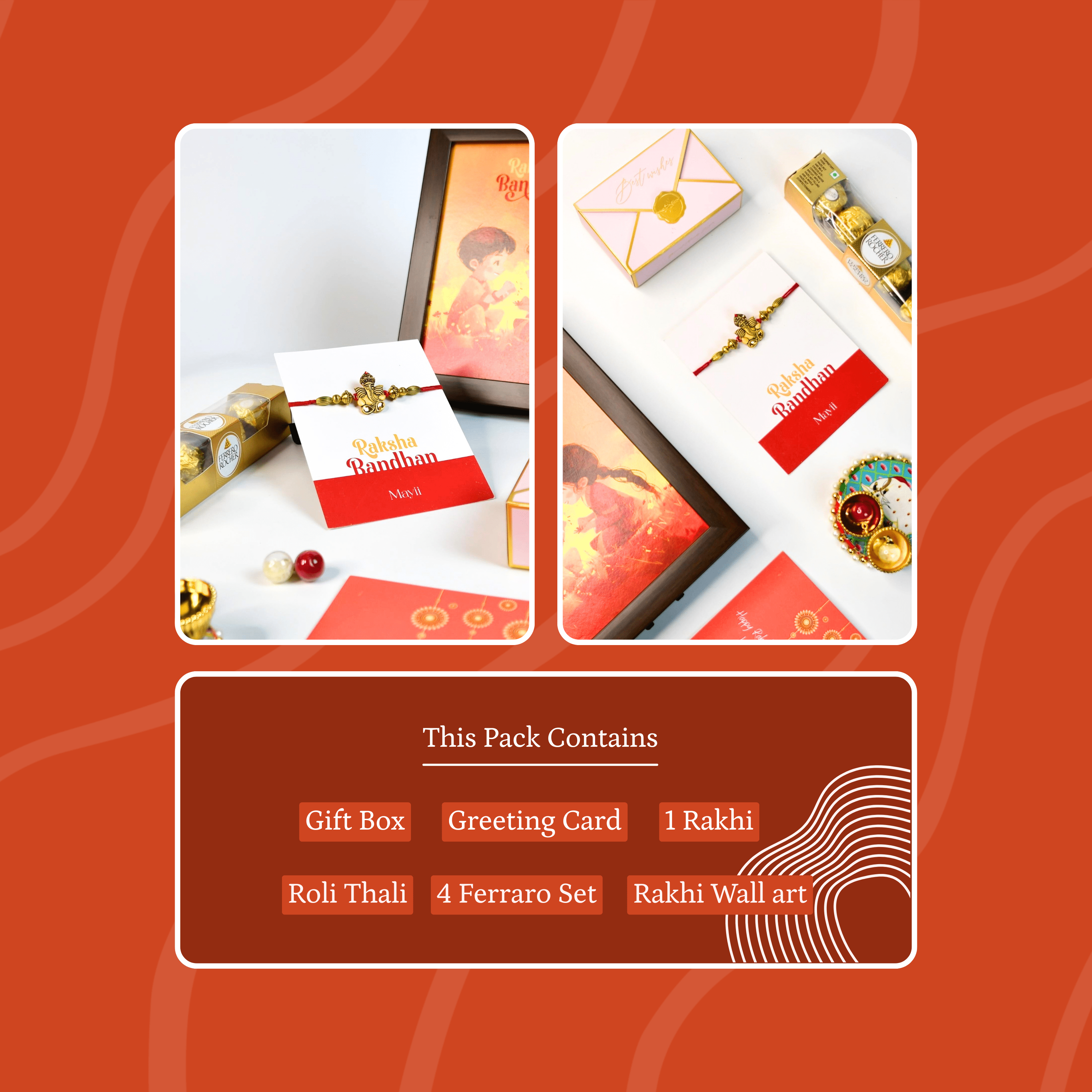 Mayii Exquisite Golden Ganesha Rakhi Pack of 1 with Roli Chawal and Greeting card combo for Raksha Bandhan and Gifting - Mayii - Mayii