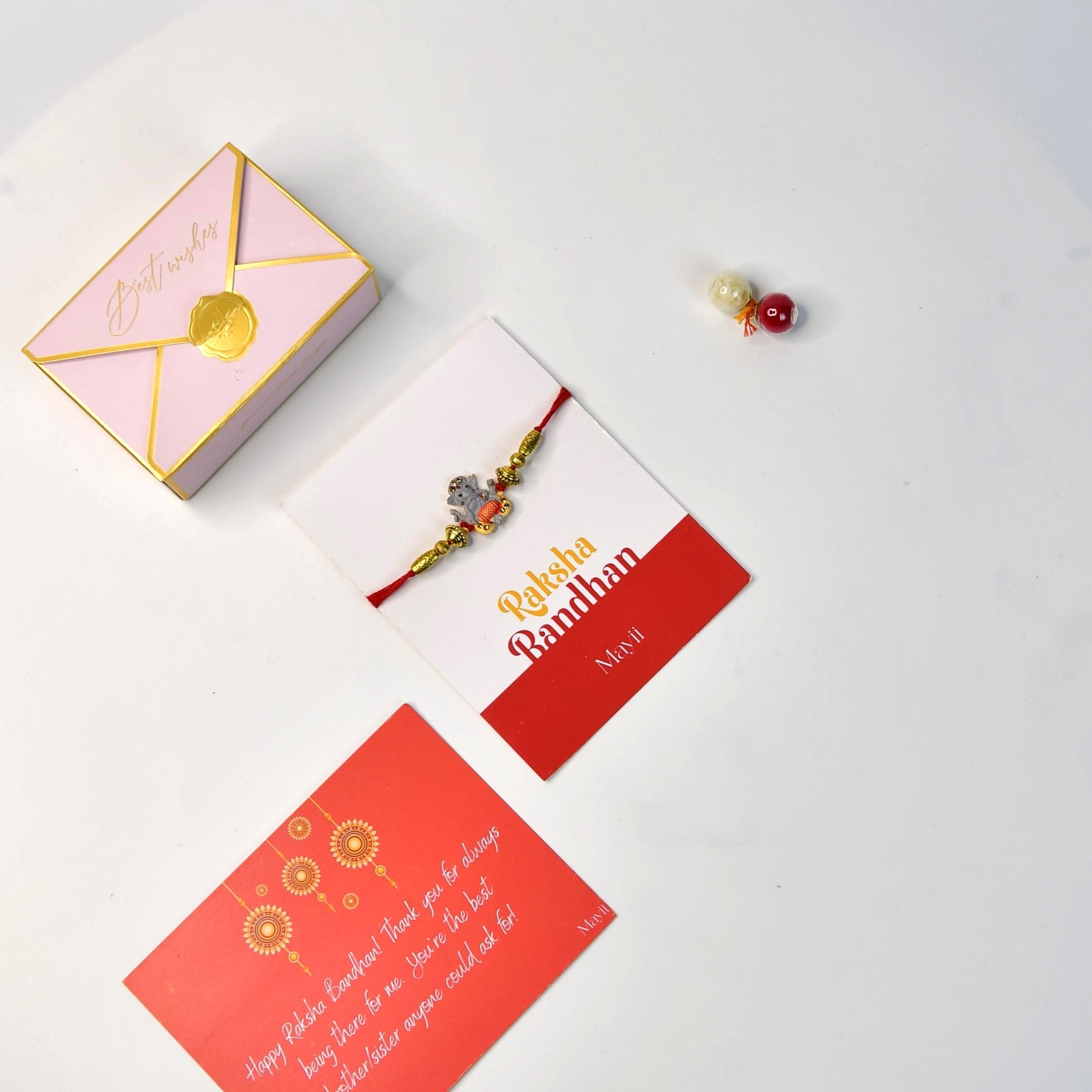 Mayii Exquisite Grey Ganesha Rakhi Pack of 1 with Roli Chawal and Greeting card combo for Raksha Bandhan and Gifting - Mayii - Mayii