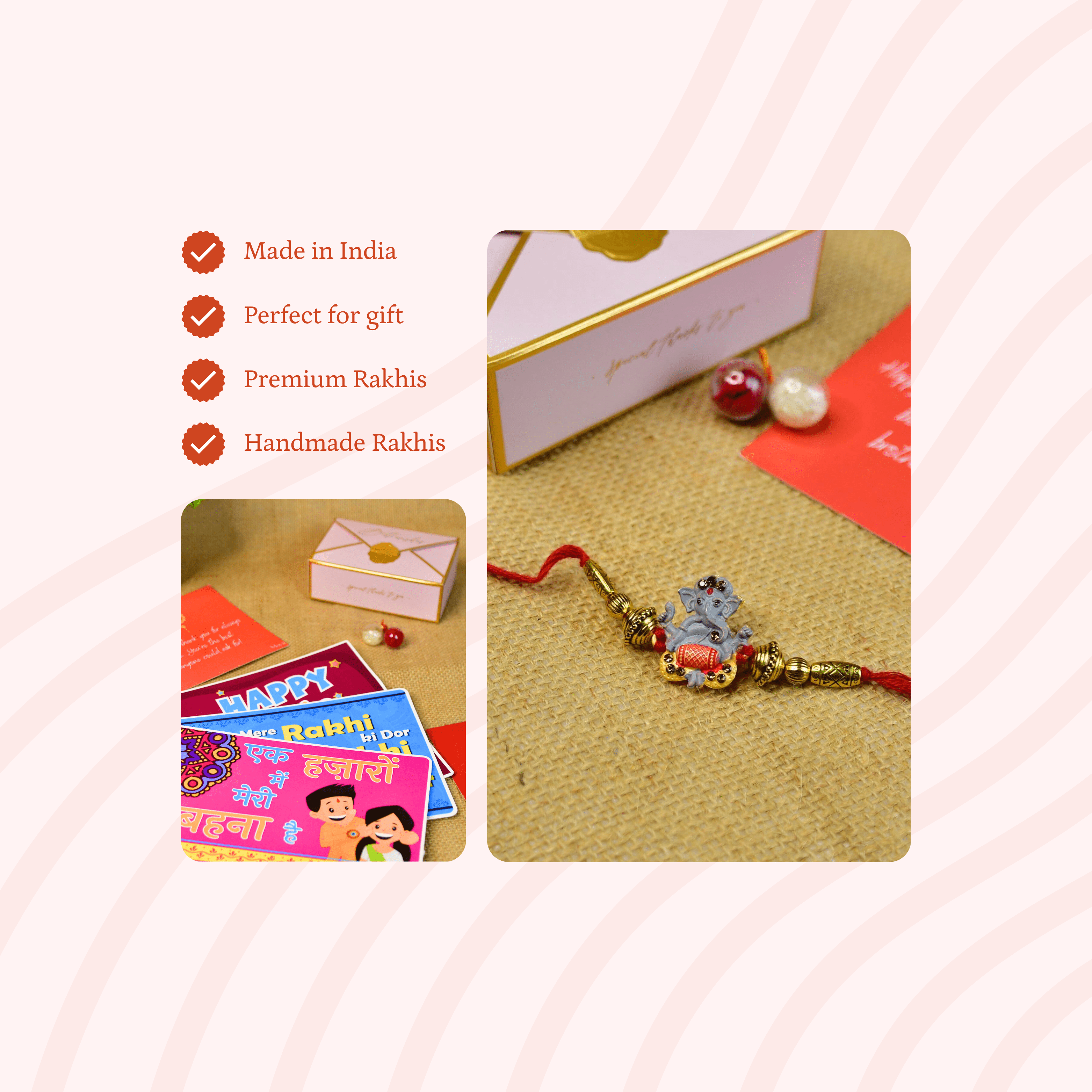Mayii Exquisite Grey Ganesha Rakhi Pack of 1 with Roli Chawal and Greeting card combo for Raksha Bandhan and Gifting - Mayii - Mayii