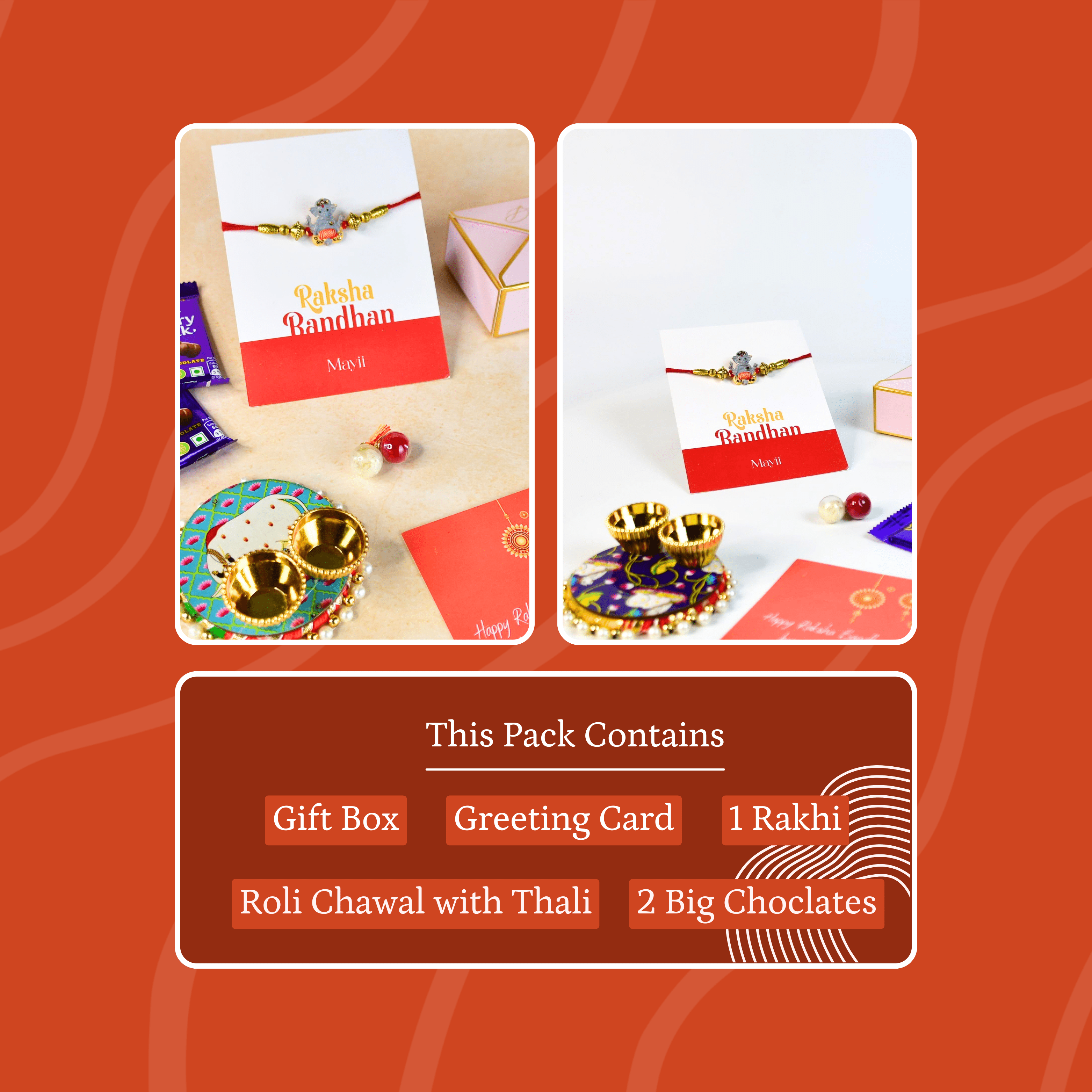 Mayii Exquisite Grey Ganesha Rakhi Pack of 1 with Roli Chawal and Greeting card combo for Raksha Bandhan and Gifting - Mayii - Mayii
