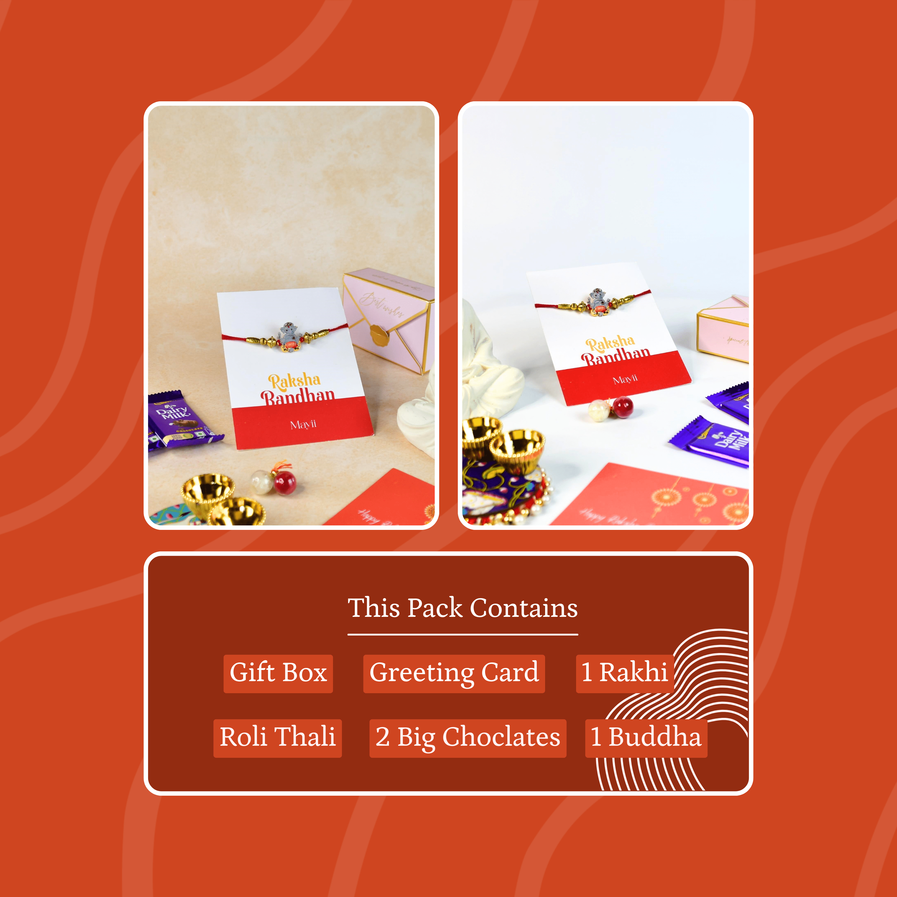 Mayii Exquisite Grey Ganesha Rakhi Pack of 1 with Roli Chawal and Greeting card combo for Raksha Bandhan and Gifting - Mayii - Mayii