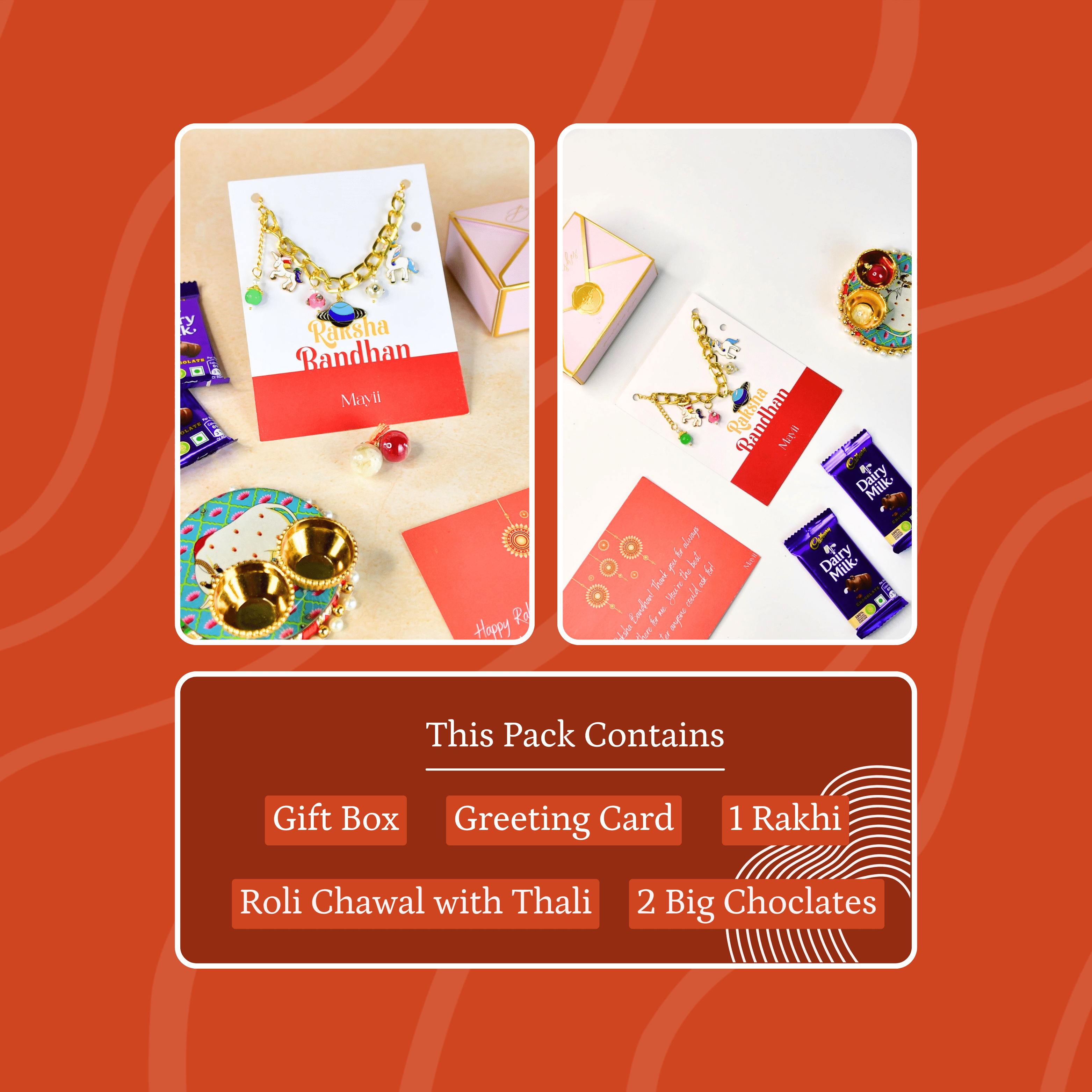 Mayii Exquisite Metal Abstract Rakhi Pack of 1 with Roli Chawal and Greeting card combo for Raksha Bandhan and Gifting - Mayii - Mayii