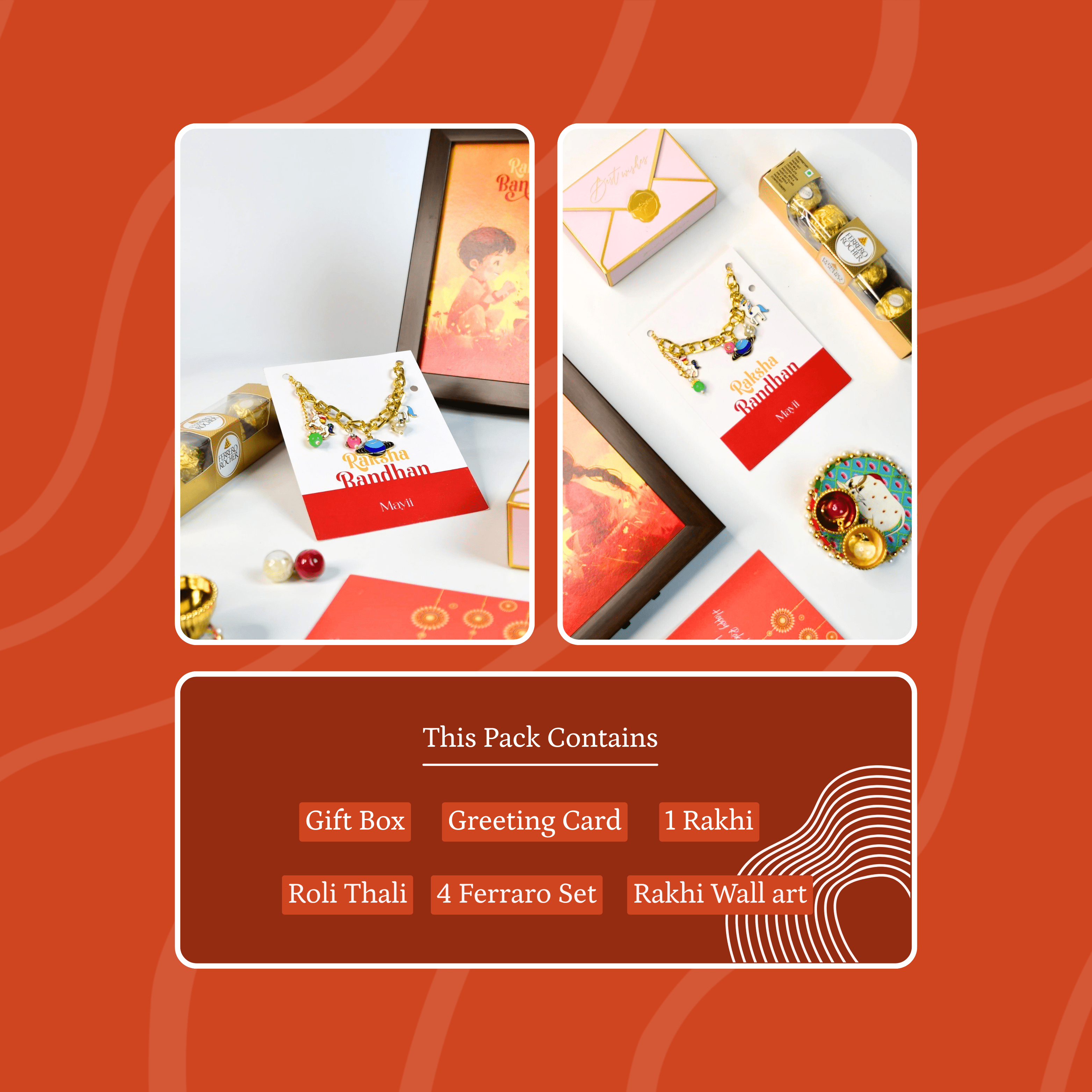 Mayii Exquisite Metal Abstract Rakhi Pack of 1 with Roli Chawal and Greeting card combo for Raksha Bandhan and Gifting - Mayii - Mayii