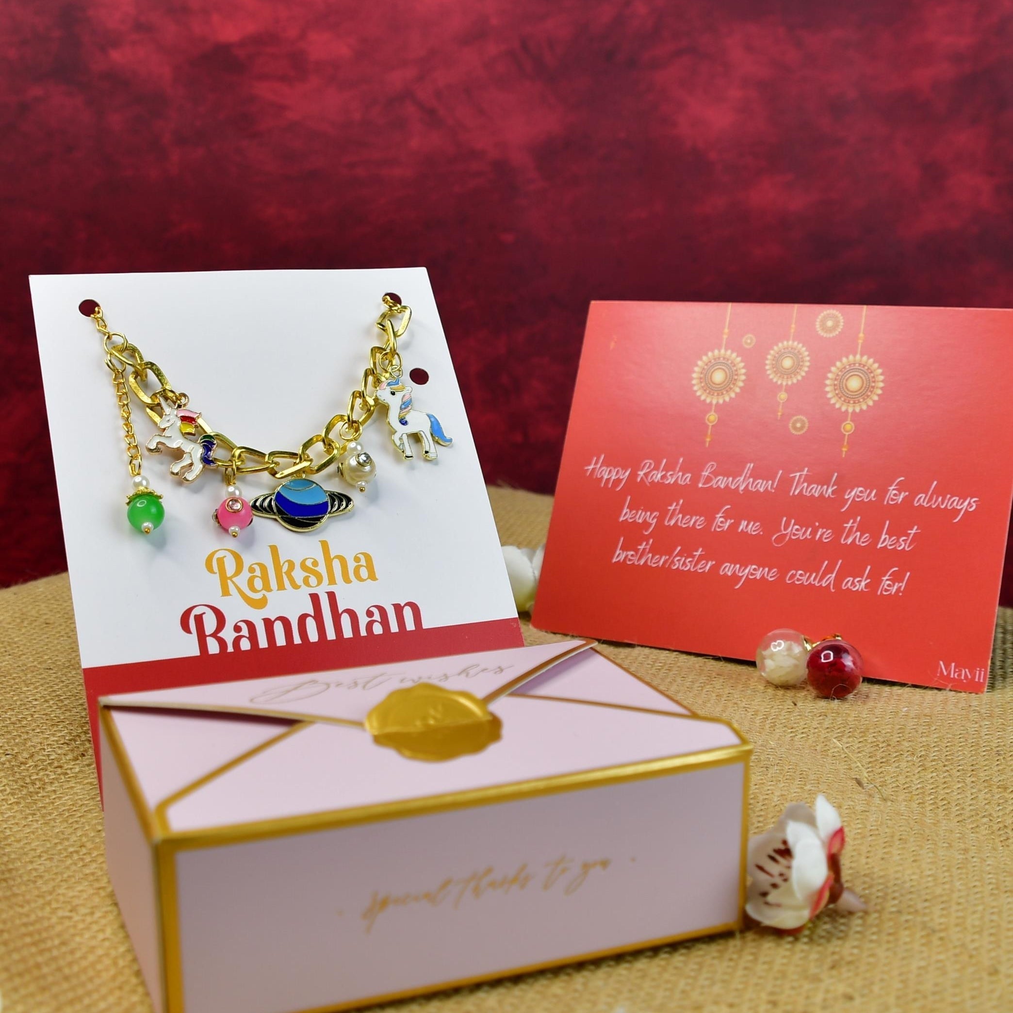 Mayii Exquisite Metal Abstract Rakhi Pack of 1 with Roli Chawal and Greeting card combo for Raksha Bandhan and Gifting - Mayii - Mayii