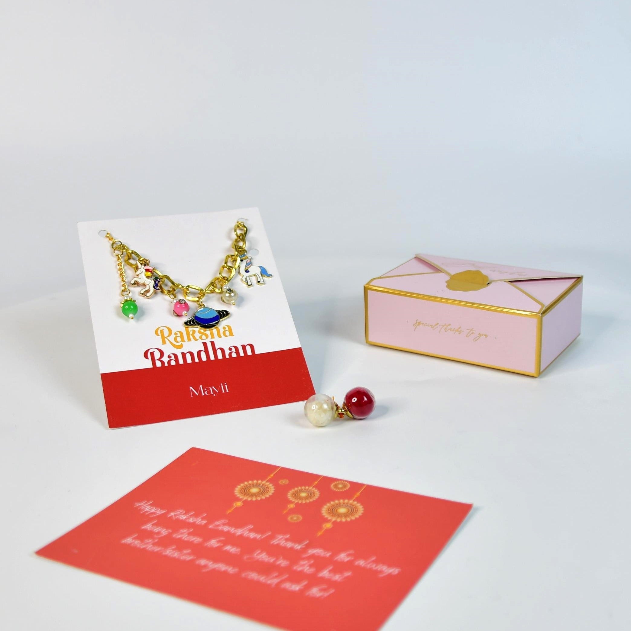 Mayii Exquisite Metal Abstract Rakhi Pack of 1 with Roli Chawal and Greeting card combo for Raksha Bandhan and Gifting - Mayii - Mayii