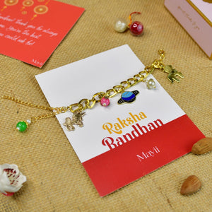 Mayii Exquisite Metal Abstract Rakhi Pack of 1 with Roli Chawal and Greeting card combo for Raksha Bandhan and Gifting - Mayii - Mayii