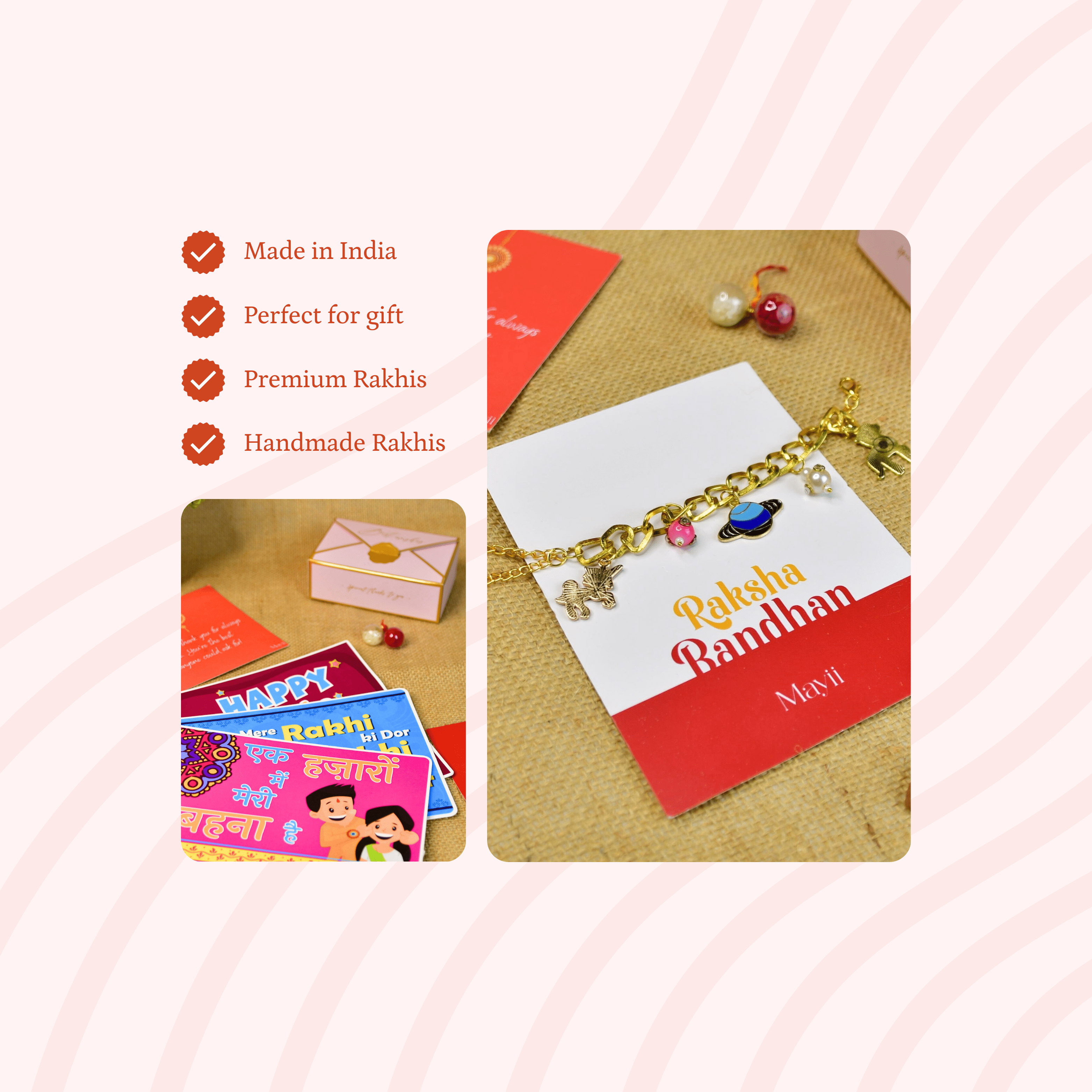 Mayii Exquisite Metal Abstract Rakhi Pack of 1 with Roli Chawal and Greeting card combo for Raksha Bandhan and Gifting - Mayii - Mayii