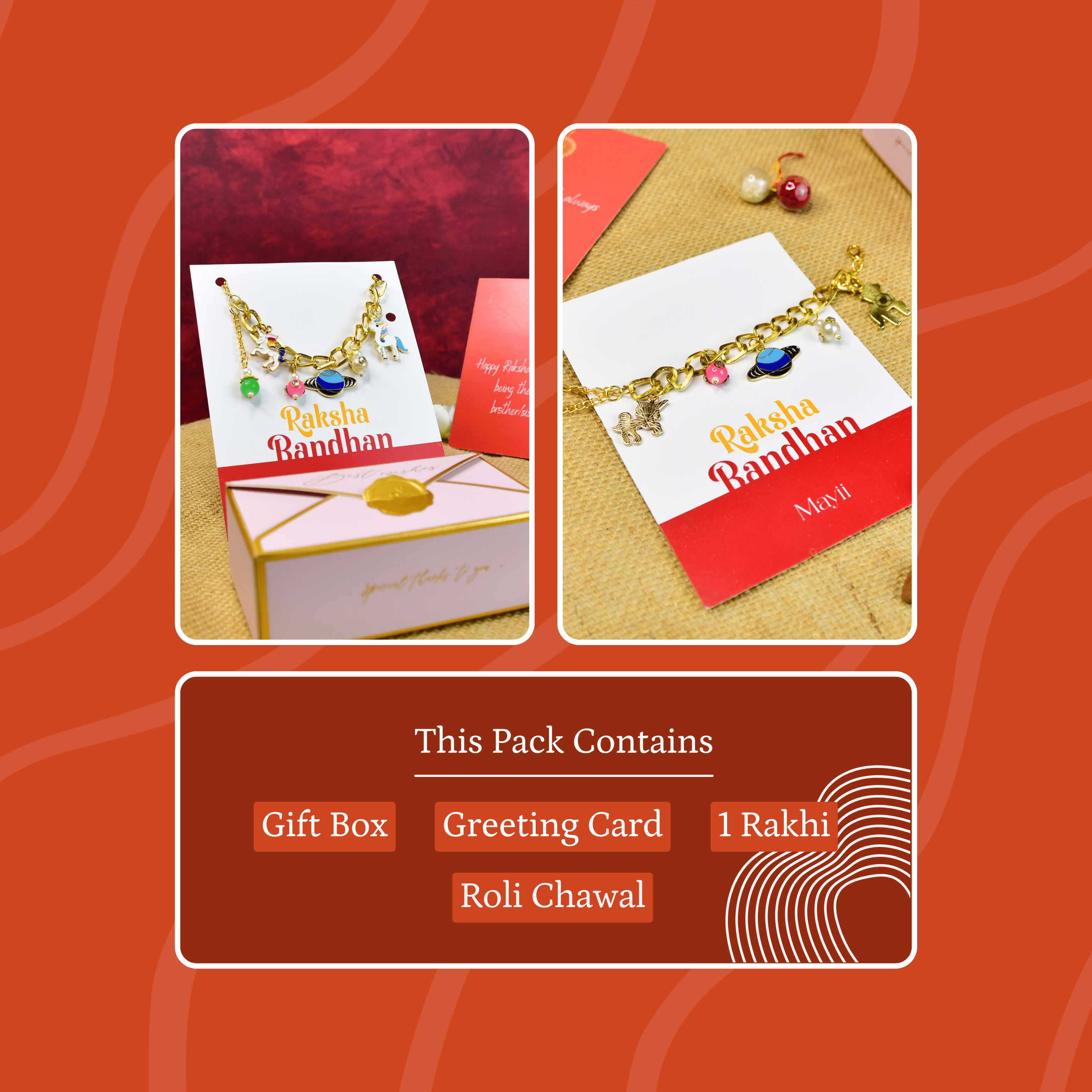 Mayii Exquisite Metal Abstract Rakhi Pack of 1 with Roli Chawal and Greeting card combo for Raksha Bandhan and Gifting - Mayii - Mayii