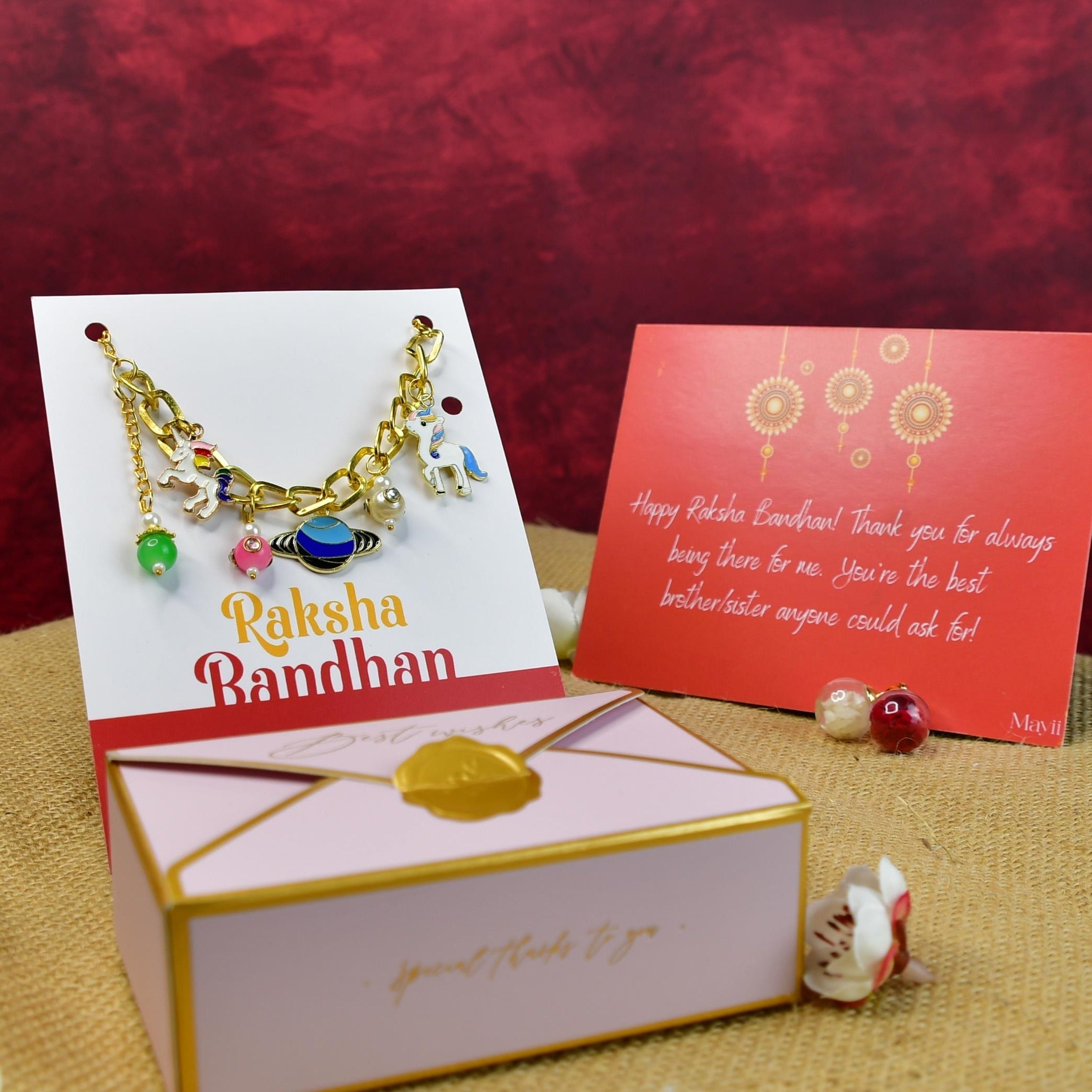 Mayii Exquisite Metal Abstract Rakhi Pack of 1 with Roli Chawal and Greeting card combo for Raksha Bandhan and Gifting - Mayii - Mayii