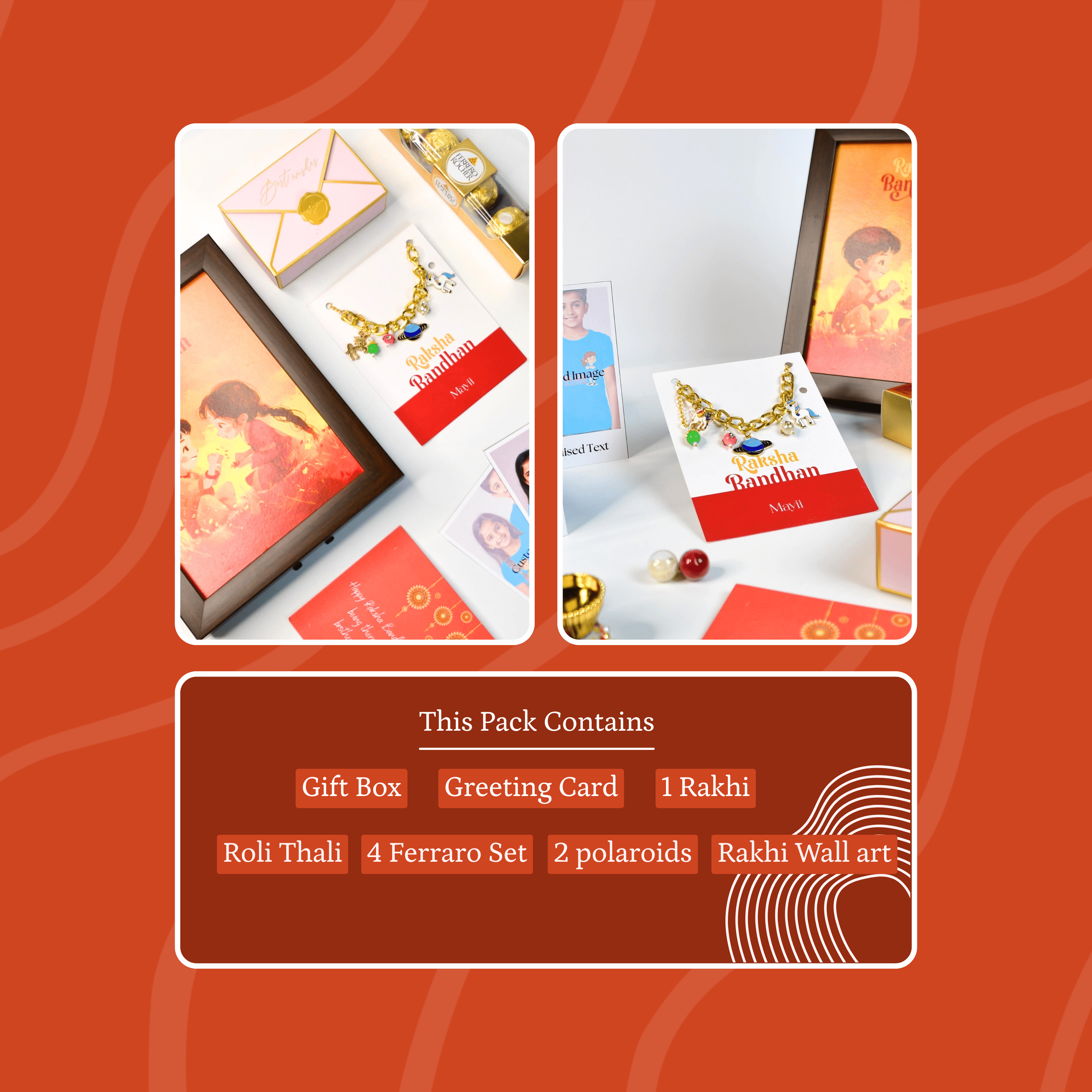 Mayii Exquisite Metal Abstract Rakhi Pack of 1 with Roli Chawal and Greeting card combo for Raksha Bandhan and Gifting - Mayii - Mayii