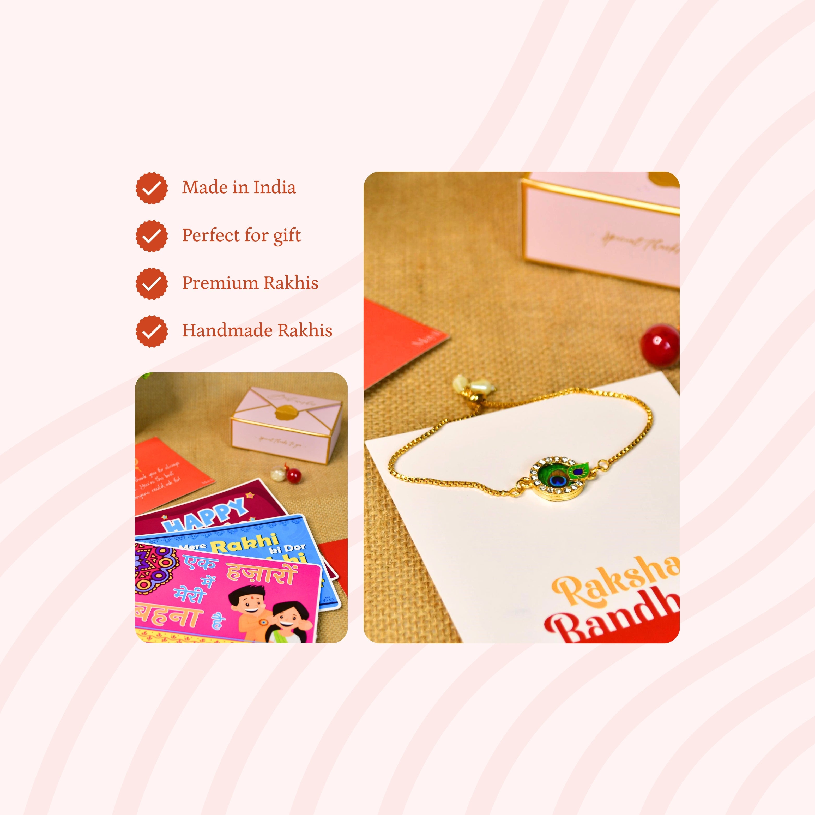 Mayii Exquisite Peacock Rakhi Pack of 1 with Roli Chawal and Greeting card combo for Raksha Bandhan and Gifting - Mayii - Mayii