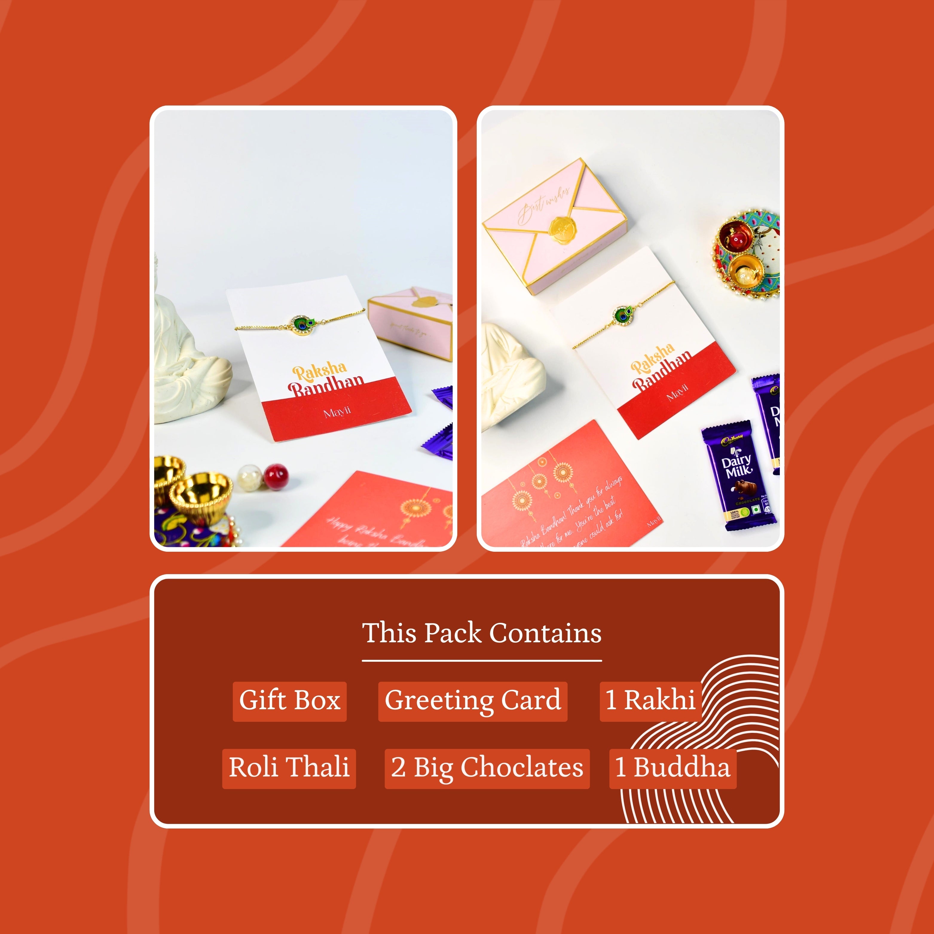 Mayii Exquisite Peacock Rakhi Pack of 1 with Roli Chawal and Greeting card combo for Raksha Bandhan and Gifting - Mayii - Mayii