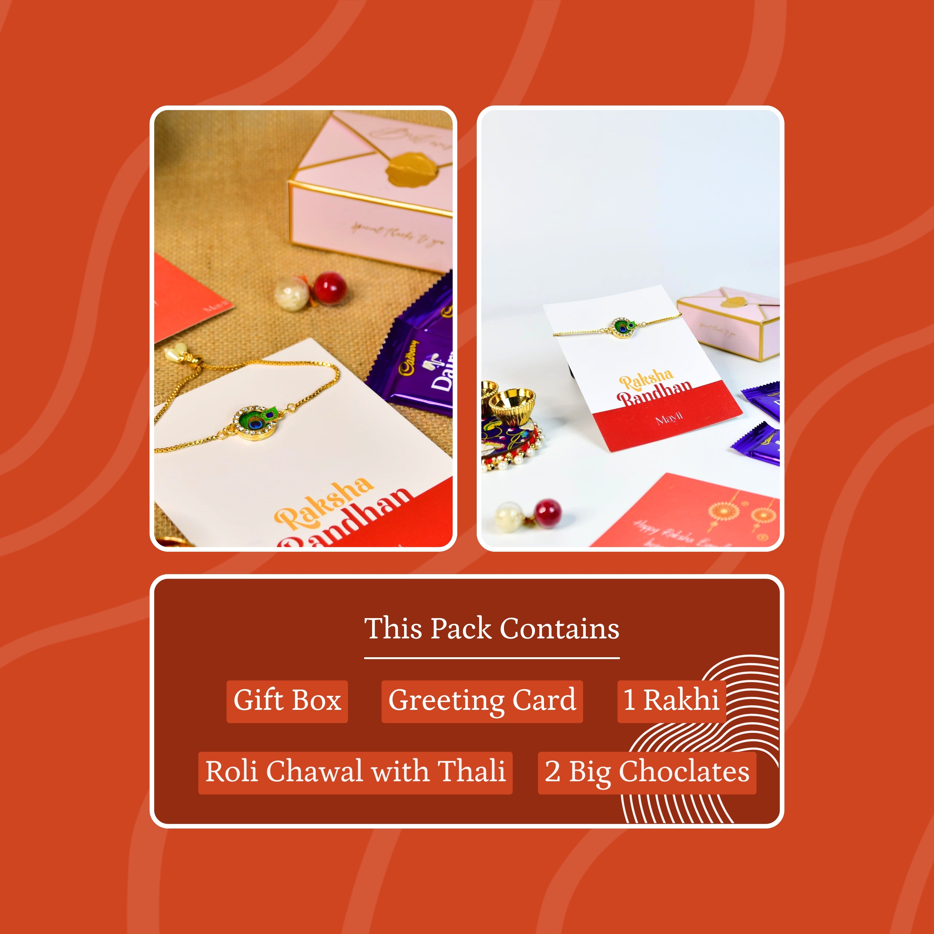 Mayii Exquisite Peacock Rakhi Pack of 1 with Roli Chawal and Greeting card combo for Raksha Bandhan and Gifting - Mayii - Mayii