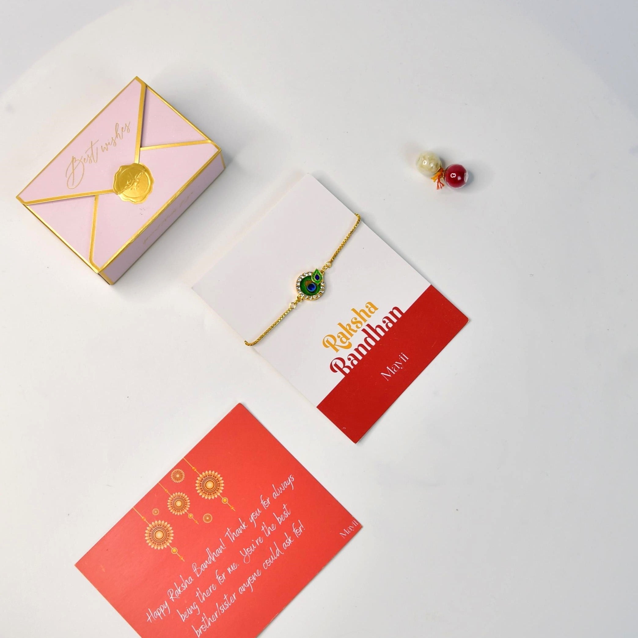 Mayii Exquisite Peacock Rakhi Pack of 1 with Roli Chawal and Greeting card combo for Raksha Bandhan and Gifting - Mayii - Mayii