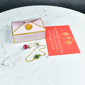 Mayii Exquisite Peacock Rakhi Pack of 1 with Roli Chawal and Greeting card combo for Raksha Bandhan and Gifting - Mayii - Mayii