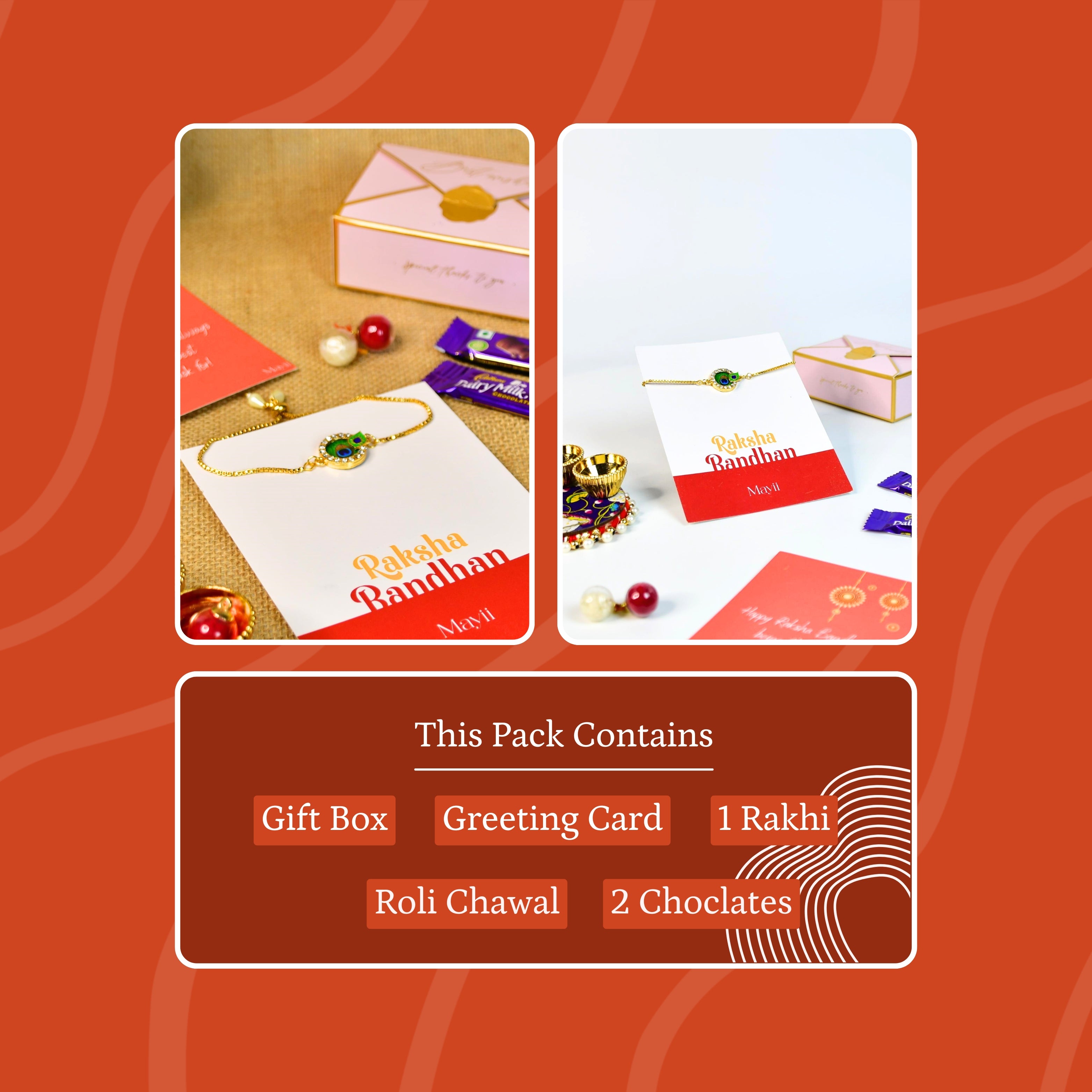 Mayii Exquisite Peacock Rakhi Pack of 1 with Roli Chawal and Greeting card combo for Raksha Bandhan and Gifting - Mayii - Mayii