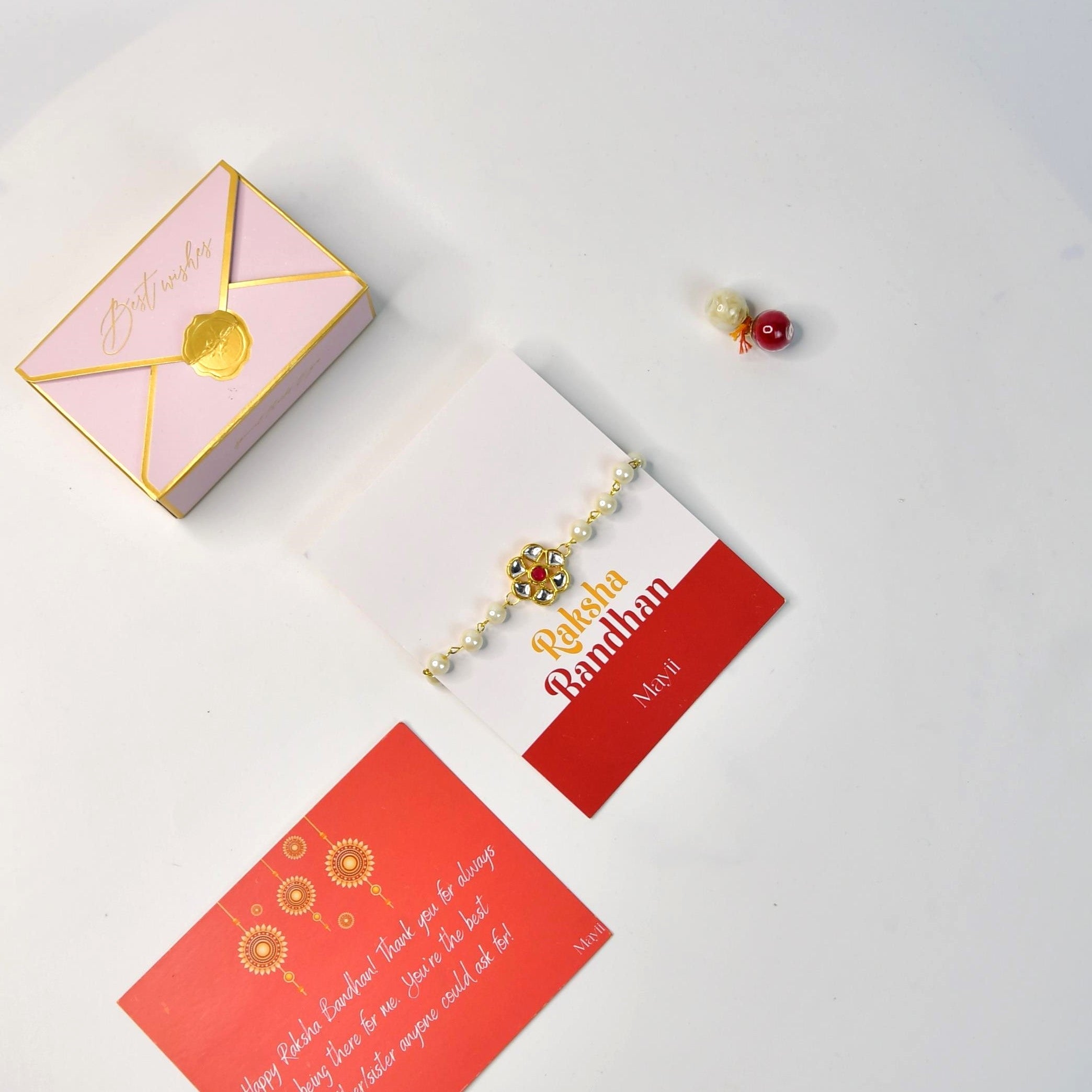 Mayii Exquisite Pearl Rakhi Pack of 1 with Roli Chawal and Greeting card combo for Raksha Bandhan and Gifting - Mayii - Mayii
