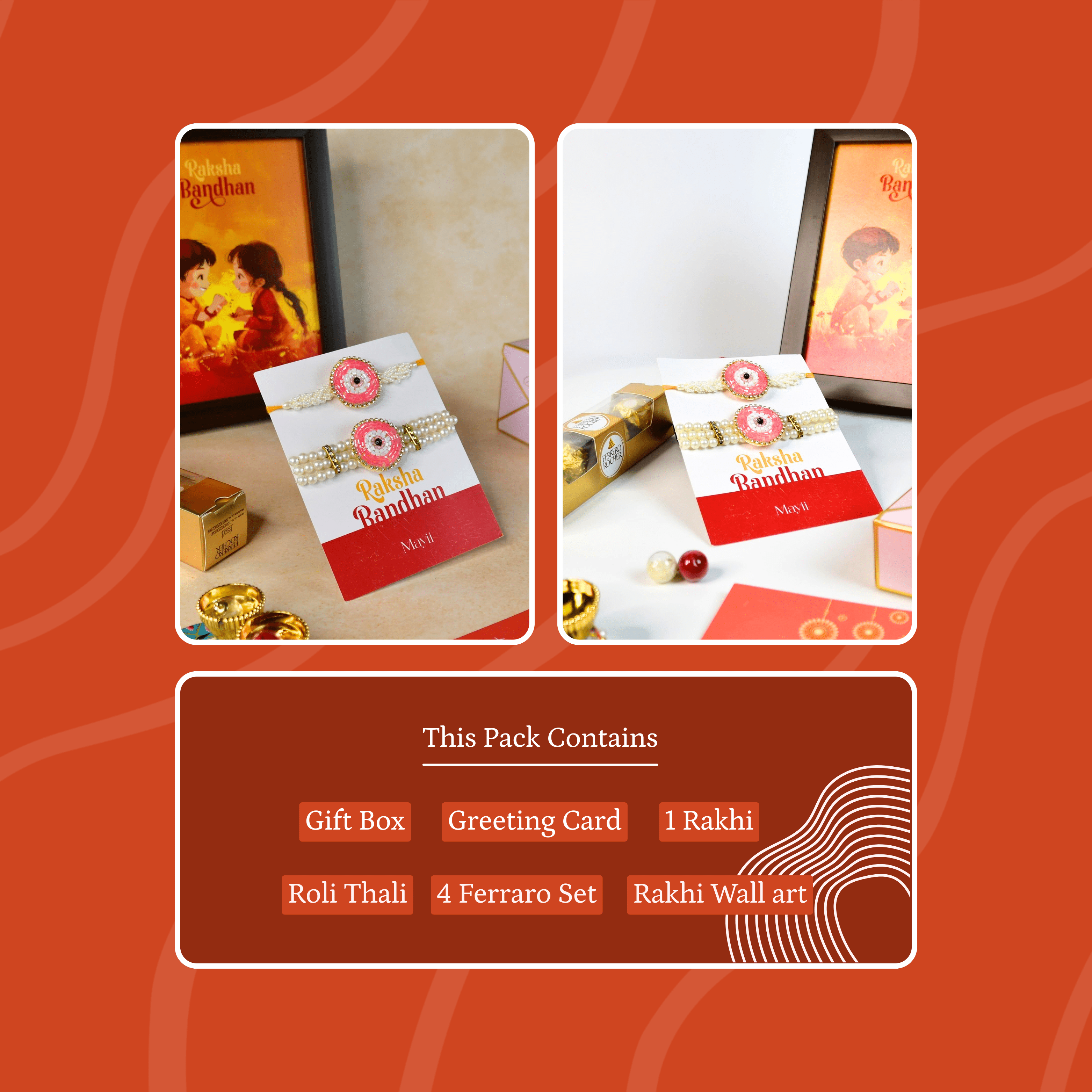 Mayii Exquisite Pink Circle Rakhi Pack of 2 with Roli Chawal and Greeting card combo for Raksha Bandhan and Gifting - Mayii - Mayii
