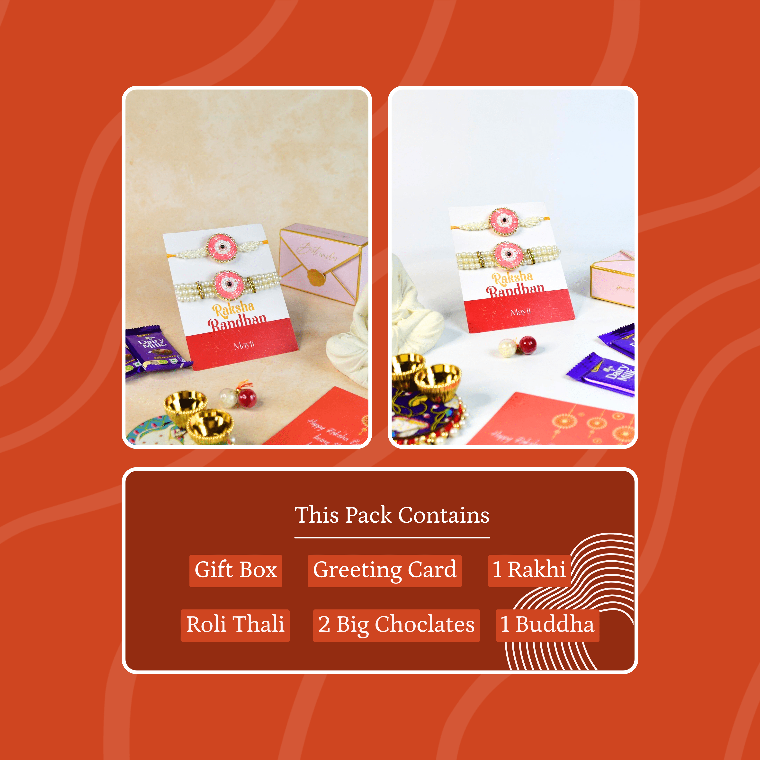 Mayii Exquisite Pink Circle Rakhi Pack of 2 with Roli Chawal and Greeting card combo for Raksha Bandhan and Gifting - Mayii - Mayii