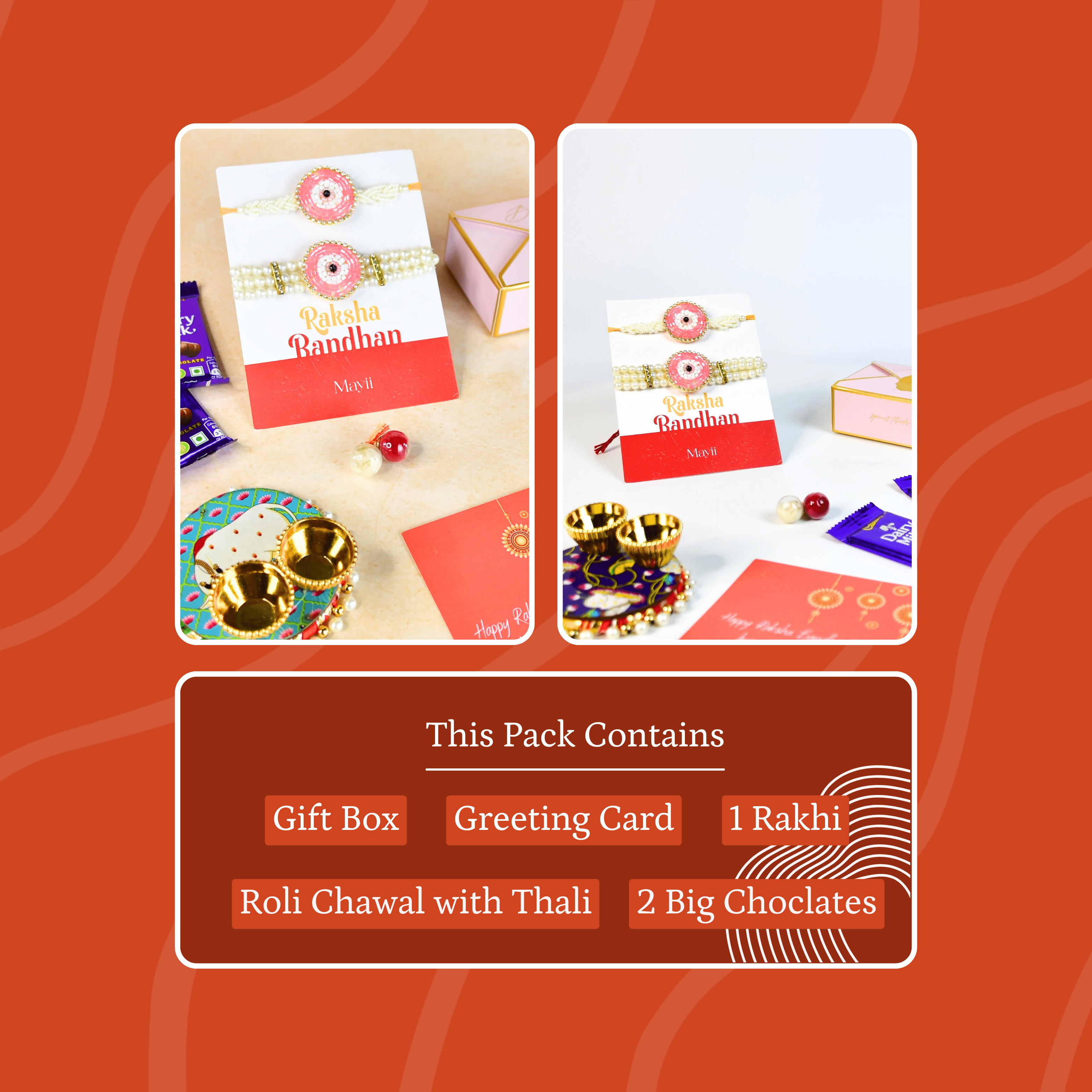 Mayii Exquisite Pink Circle Rakhi Pack of 2 with Roli Chawal and Greeting card combo for Raksha Bandhan and Gifting - Mayii - Mayii