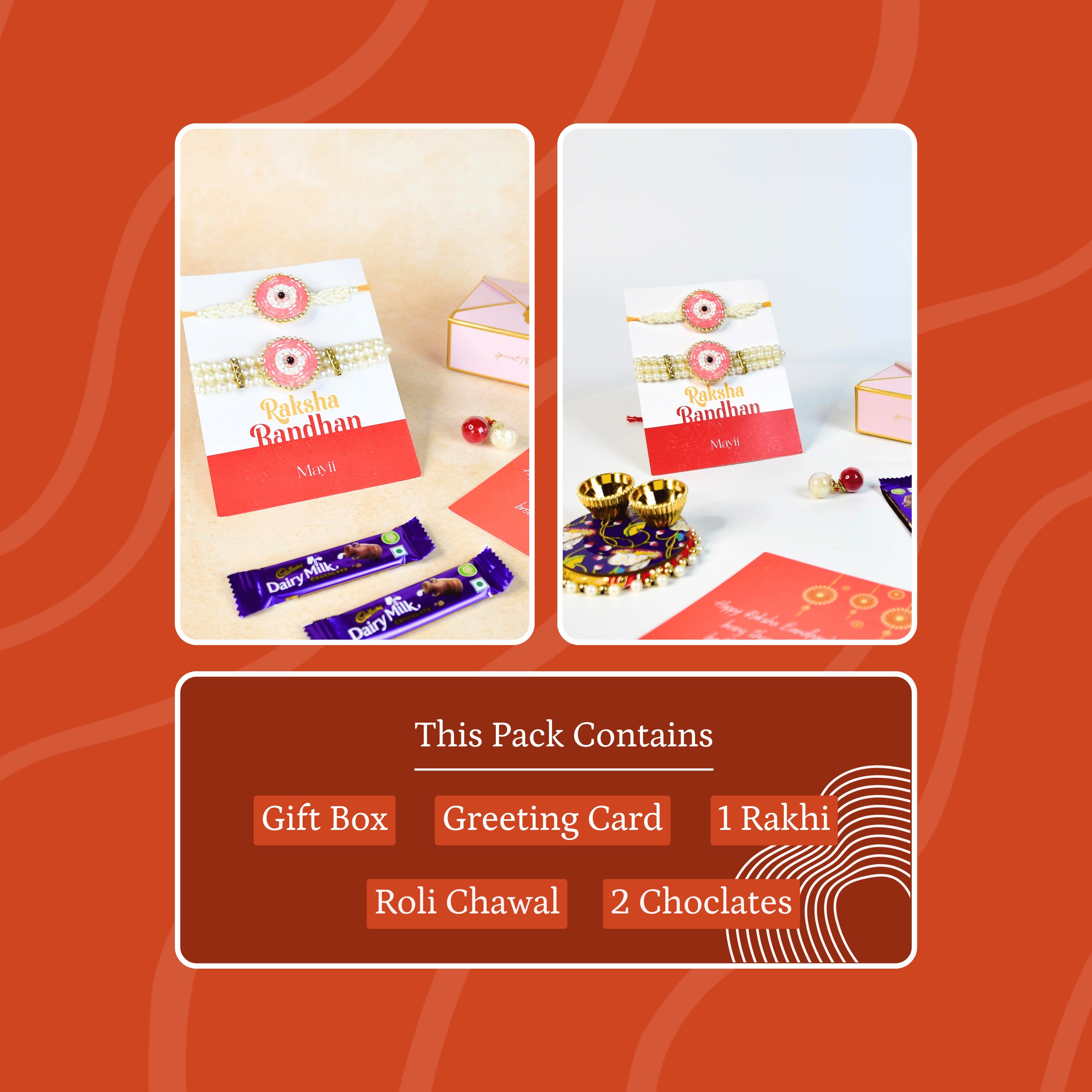 Mayii Exquisite Pink Circle Rakhi Pack of 2 with Roli Chawal and Greeting card combo for Raksha Bandhan and Gifting - Mayii - Mayii