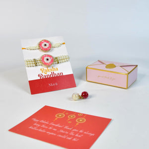 Mayii Exquisite Pink Circle Rakhi Pack of 2 with Roli Chawal and Greeting card combo for Raksha Bandhan and Gifting - Mayii - Mayii