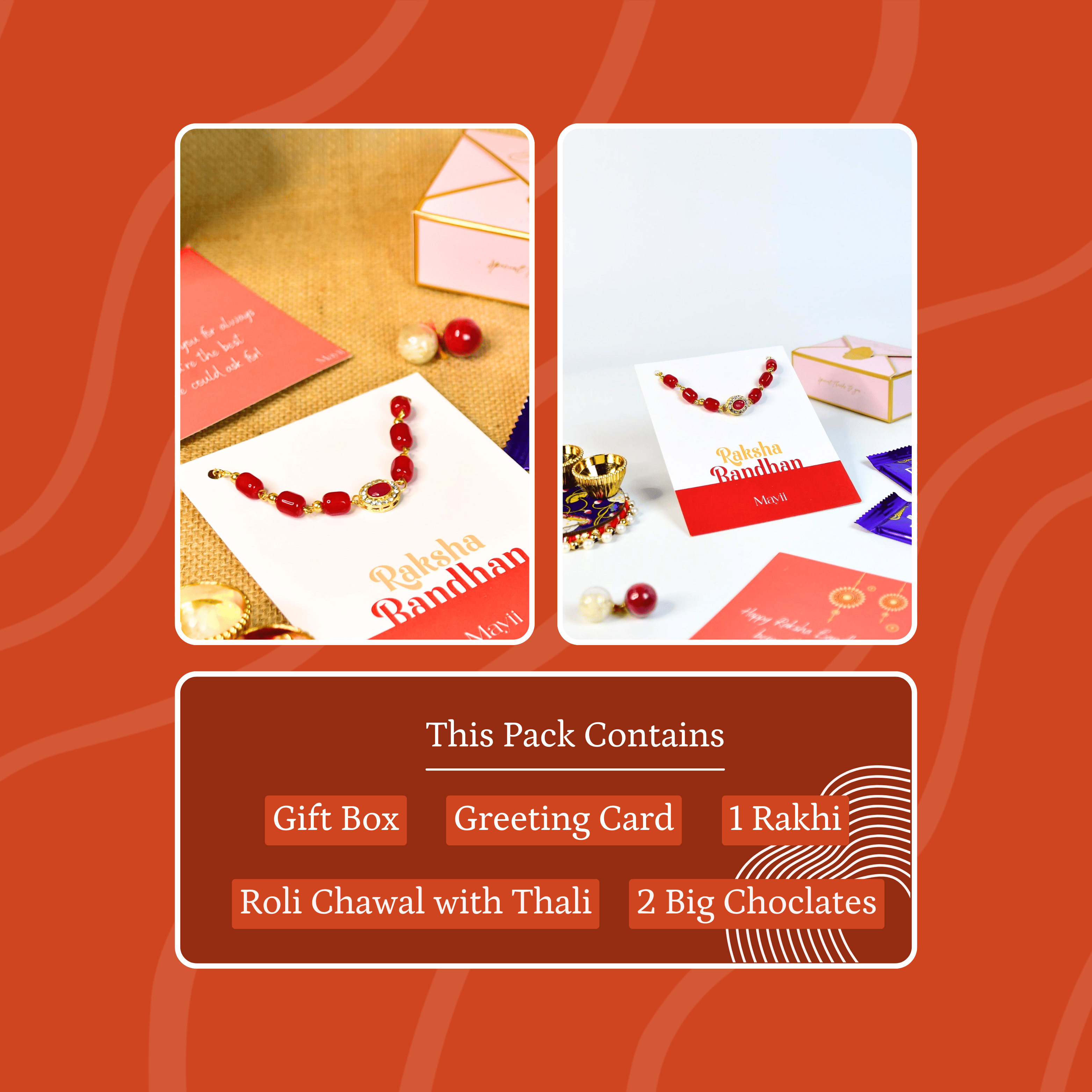 Mayii Exquisite Red Beads Rakhi Pack of 1 with Roli Chawal and Greeting card combo for Raksha Bandhan and Gifting - Mayii - Mayii
