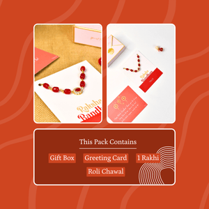 Mayii Exquisite Red Beads Rakhi Pack of 1 with Roli Chawal and Greeting card combo for Raksha Bandhan and Gifting - Mayii - Mayii