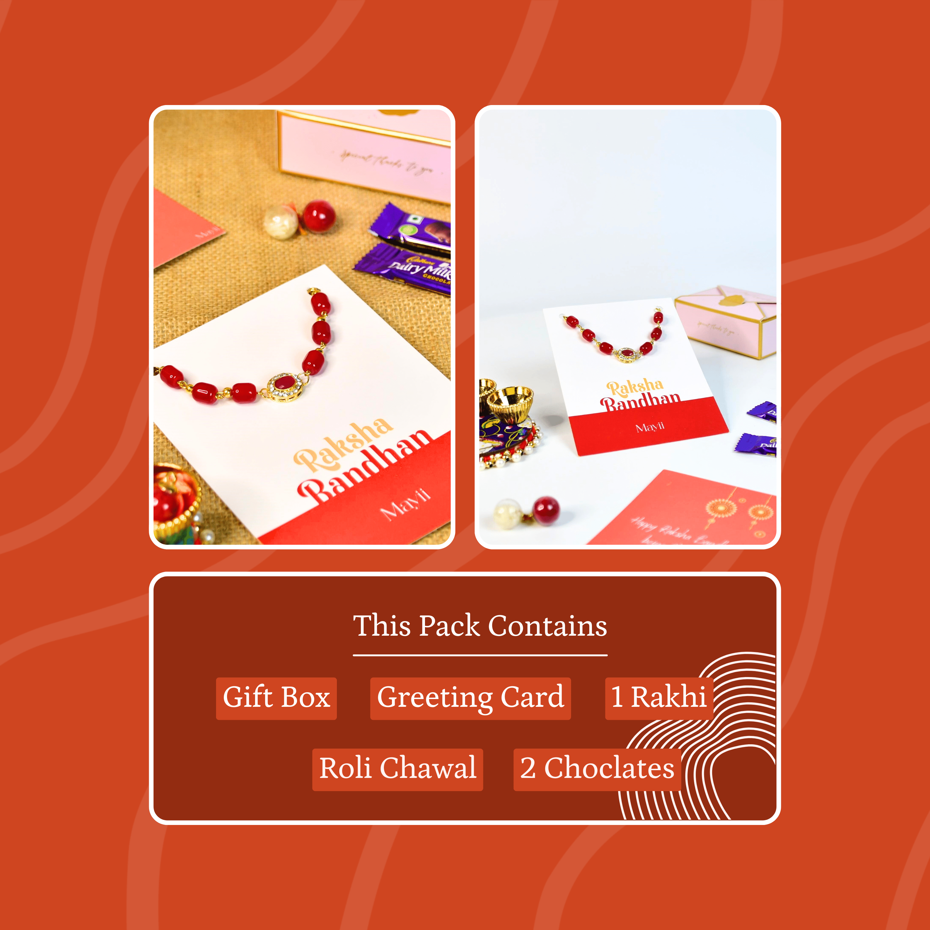 Mayii Exquisite Red Beads Rakhi Pack of 1 with Roli Chawal and Greeting card combo for Raksha Bandhan and Gifting - Mayii - Mayii