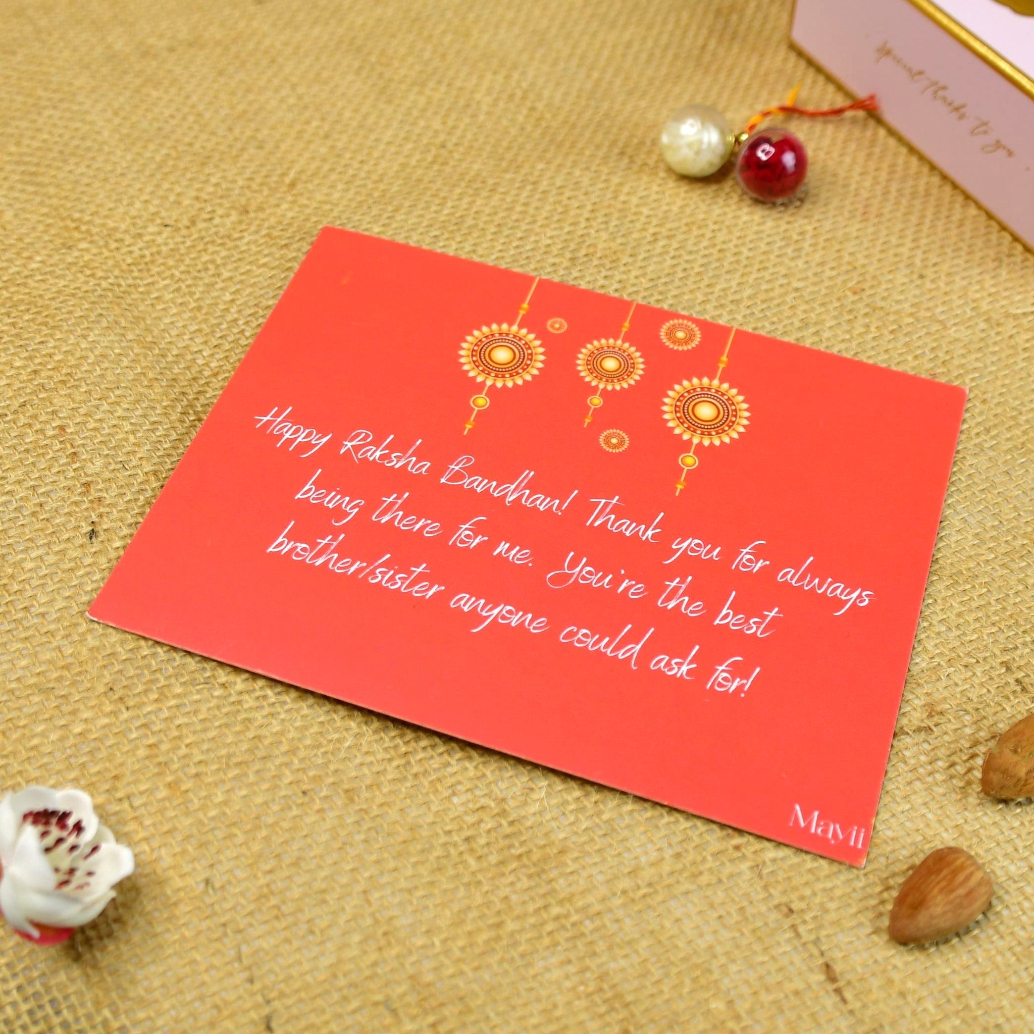 Mayii Exquisite Red Beads Rakhi Pack of 1 with Roli Chawal and Greeting card combo for Raksha Bandhan and Gifting - Mayii - Mayii