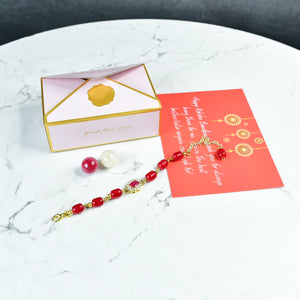 Mayii Exquisite Red Beads Rakhi Pack of 1 with Roli Chawal and Greeting card combo for Raksha Bandhan and Gifting - Mayii - Mayii