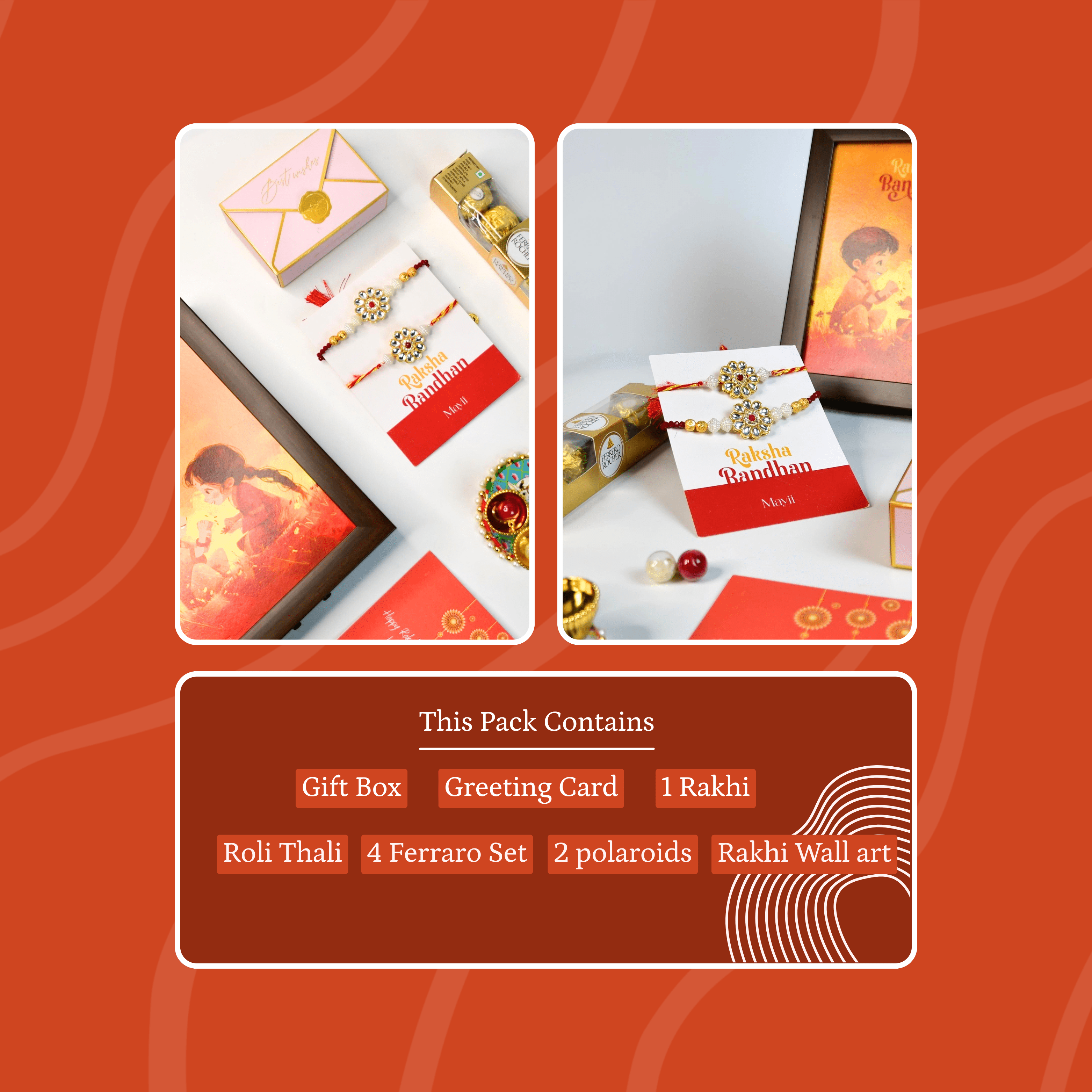 Mayii Exquisite Red Centre Flower Rakhi Pack of 2 with Roli Chawal and Greeting card combo for Raksha Bandhan and Gifting - Mayii - Mayii