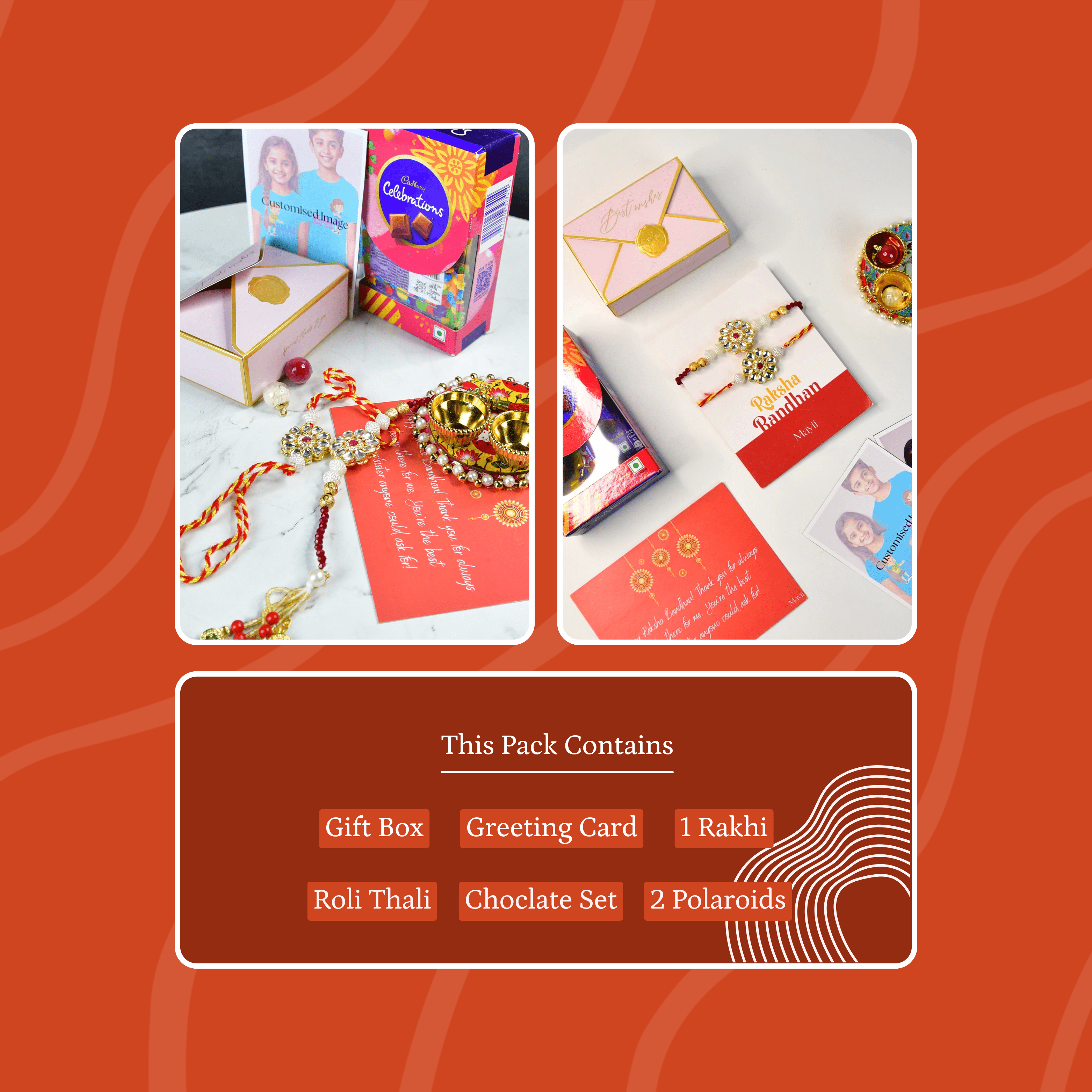 Mayii Exquisite Red Centre Flower Rakhi Pack of 2 with Roli Chawal and Greeting card combo for Raksha Bandhan and Gifting - Mayii - Mayii