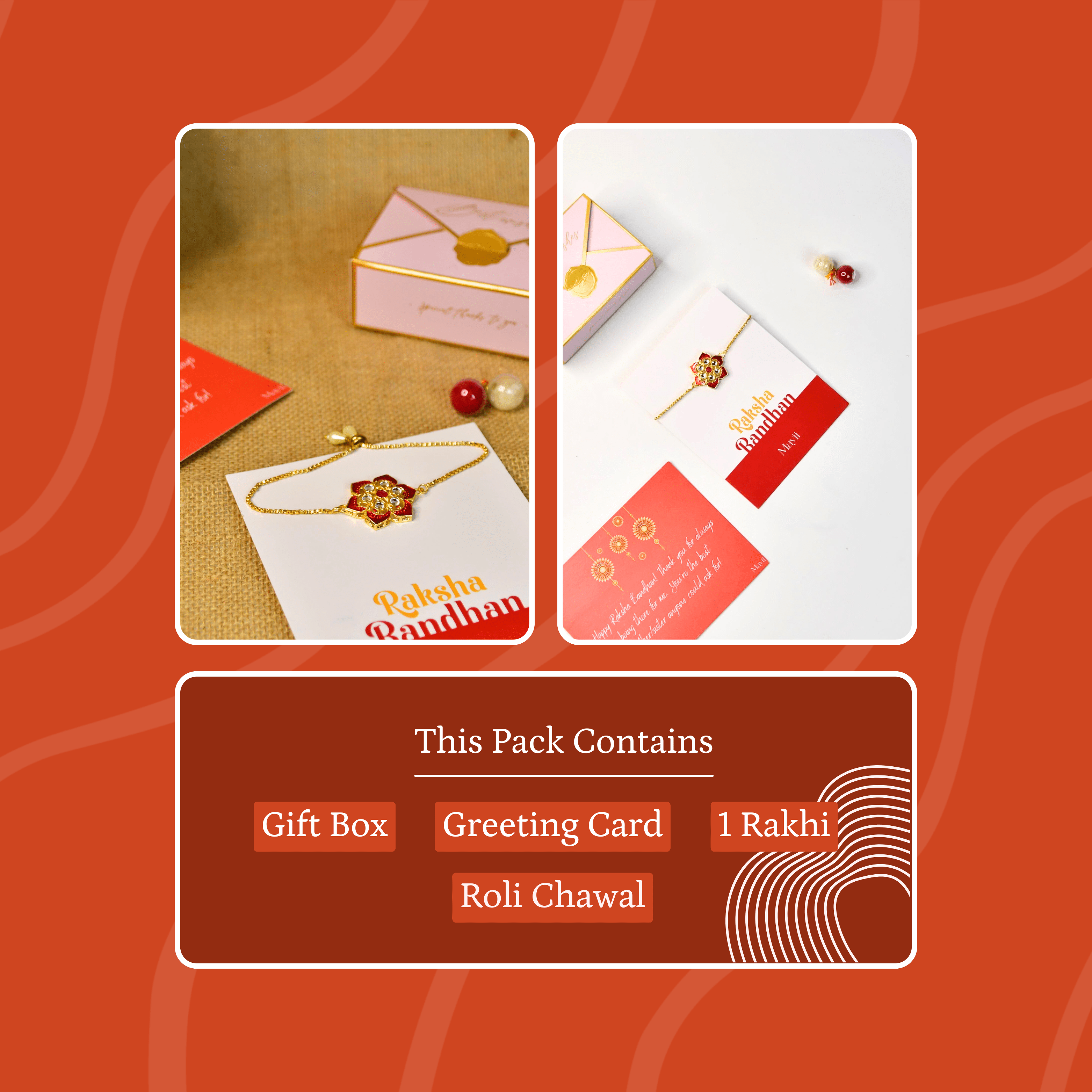 Mayii Exquisite Red Flower Rakhi Pack of 1 with Roli Chawal and Greeting card combo for Raksha Bandhan and Gifting - Mayii - Mayii