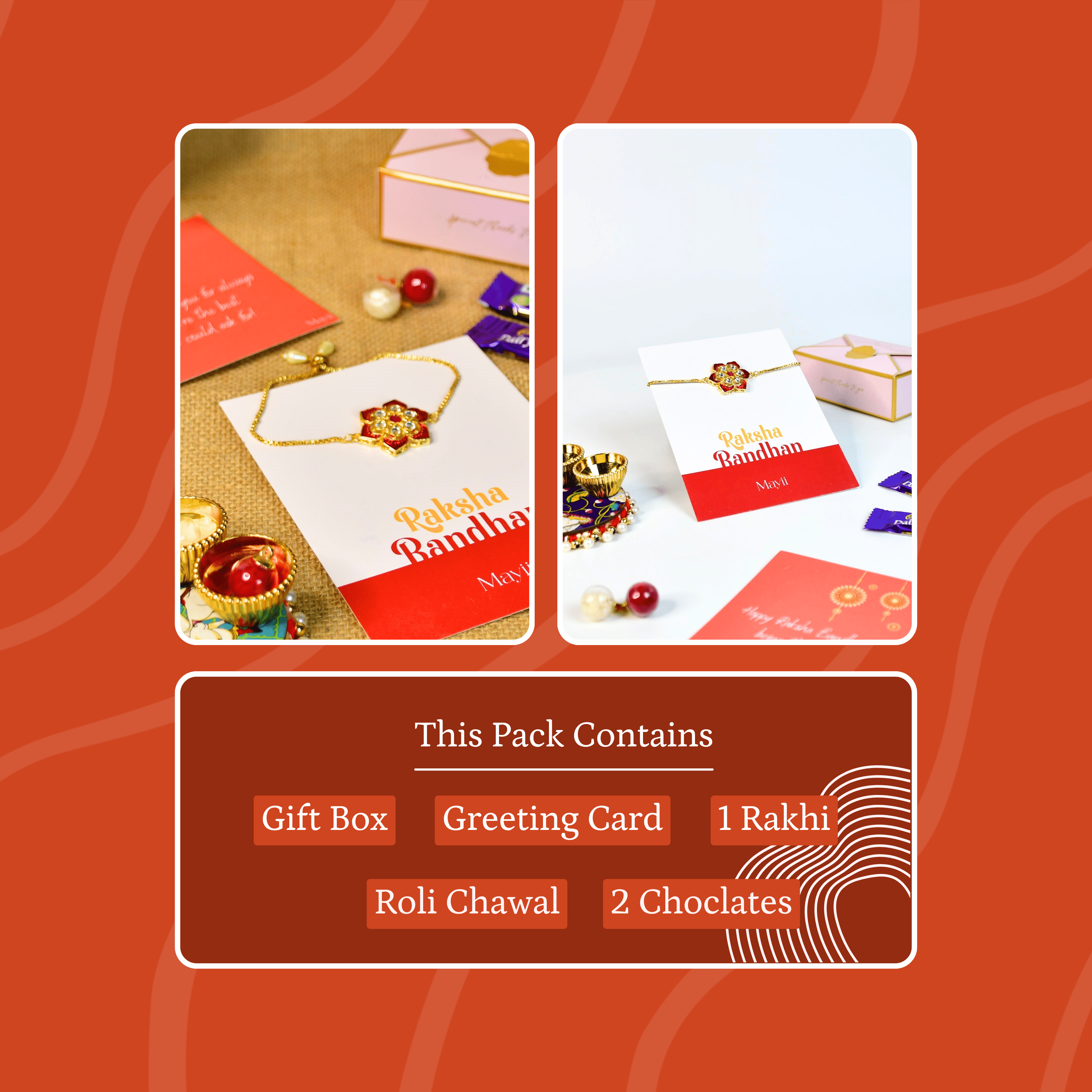 Mayii Exquisite Red Flower Rakhi Pack of 1 with Roli Chawal and Greeting card combo for Raksha Bandhan and Gifting - Mayii - Mayii