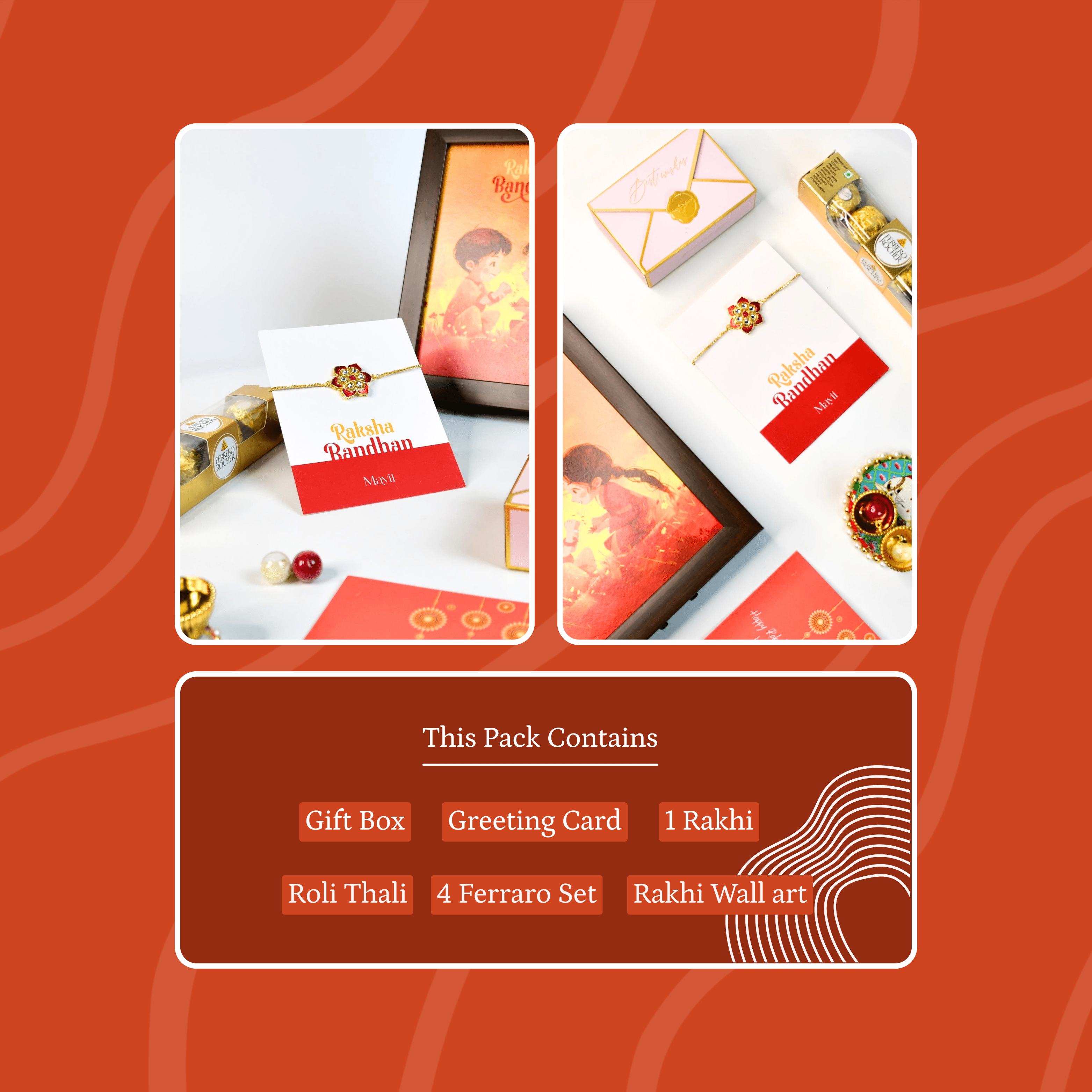 Mayii Exquisite Red Flower Rakhi Pack of 1 with Roli Chawal and Greeting card combo for Raksha Bandhan and Gifting - Mayii - Mayii