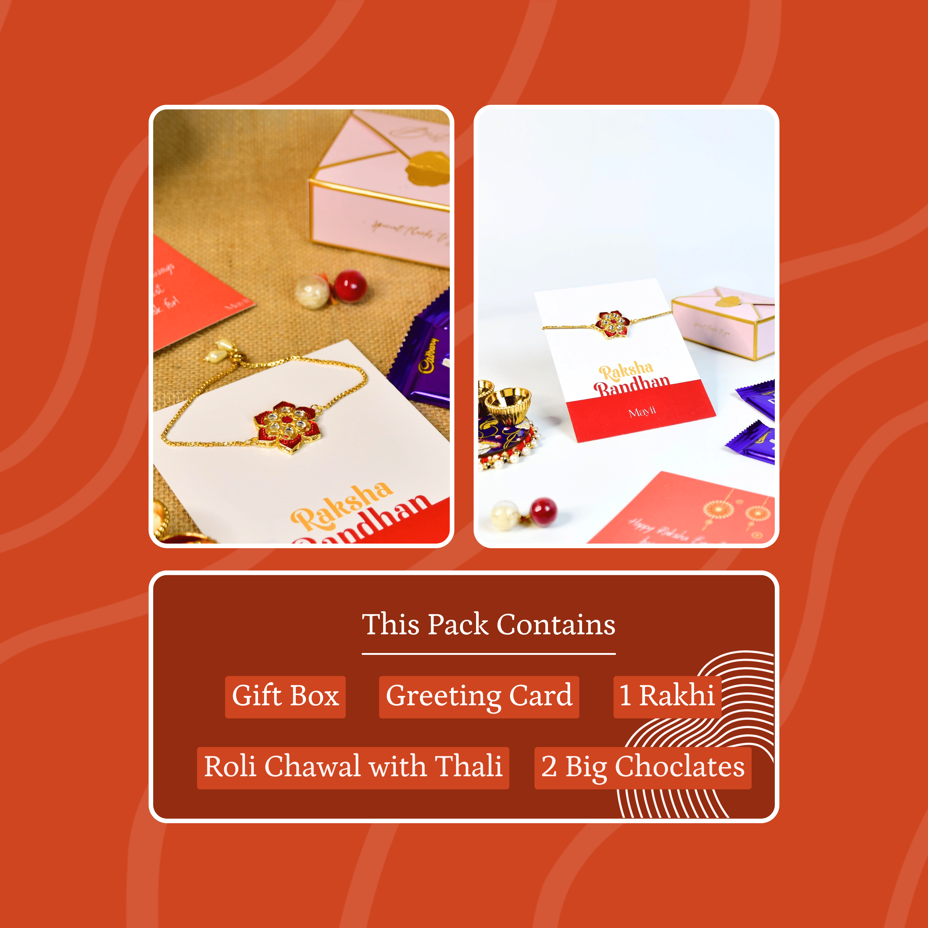 Mayii Exquisite Red Flower Rakhi Pack of 1 with Roli Chawal and Greeting card combo for Raksha Bandhan and Gifting - Mayii - Mayii