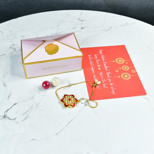 Mayii Exquisite Red Flower Rakhi Pack of 1 with Roli Chawal and Greeting card combo for Raksha Bandhan and Gifting - Mayii - Mayii