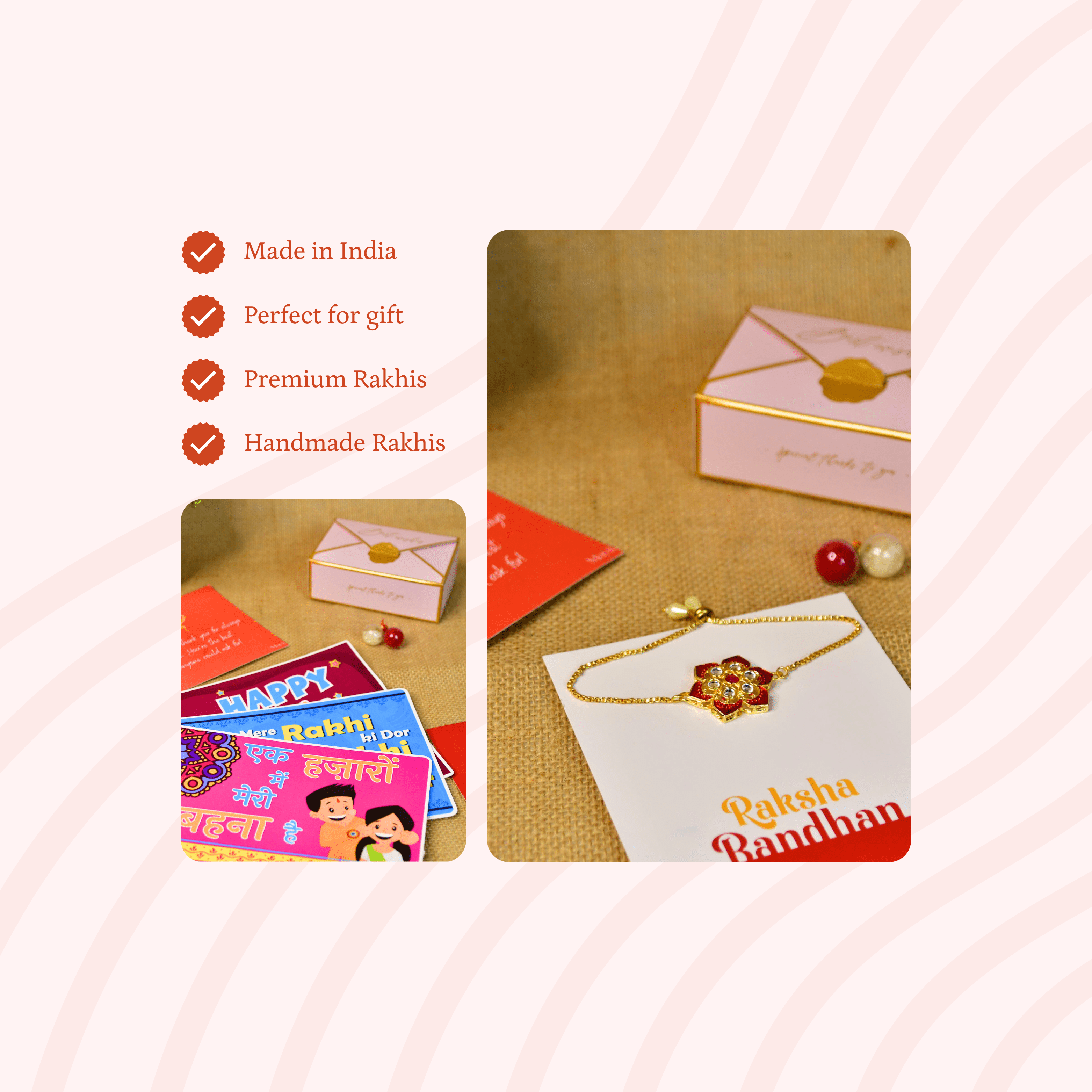 Mayii Exquisite Red Flower Rakhi Pack of 1 with Roli Chawal and Greeting card combo for Raksha Bandhan and Gifting - Mayii - Mayii