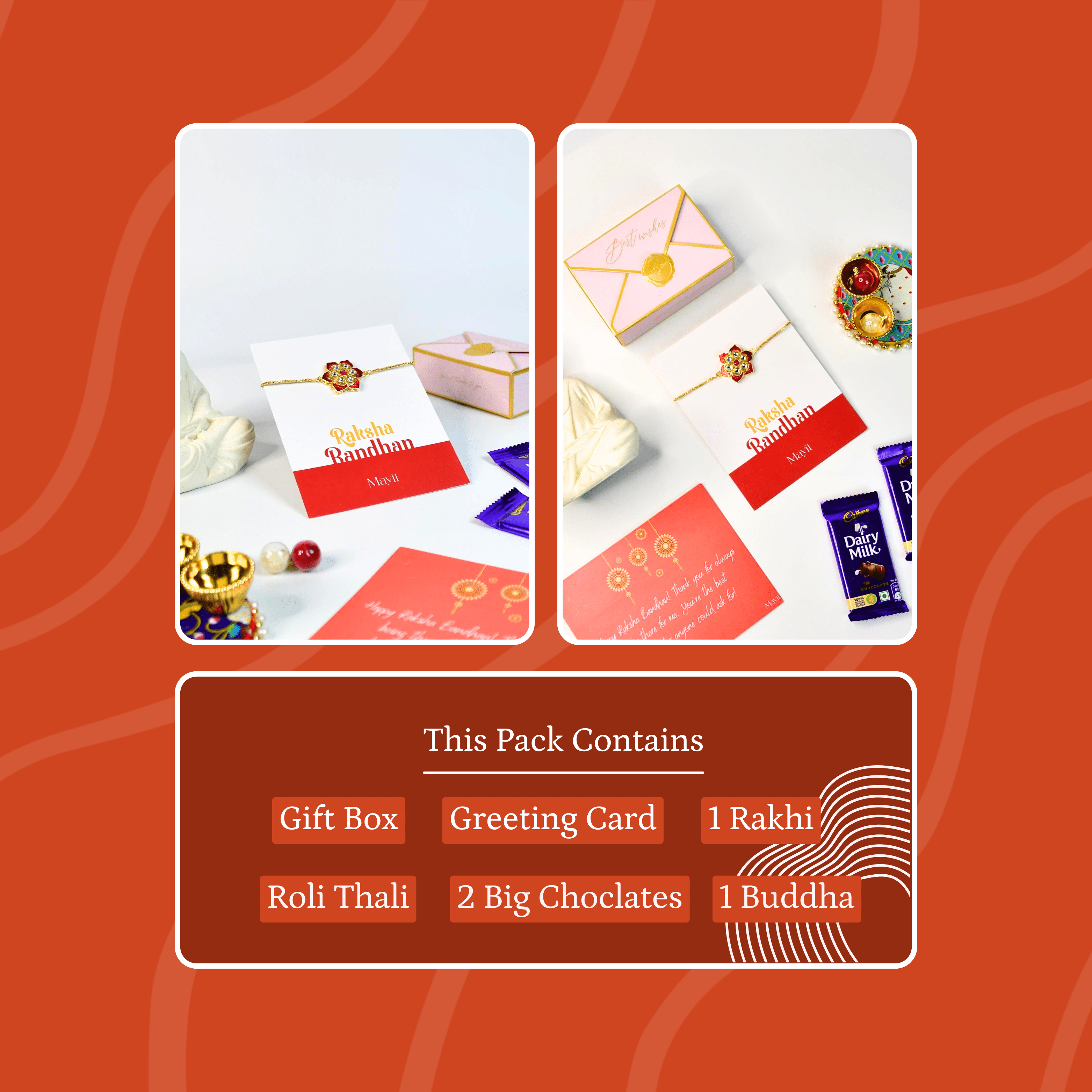 Mayii Exquisite Red Flower Rakhi Pack of 1 with Roli Chawal and Greeting card combo for Raksha Bandhan and Gifting - Mayii - Mayii