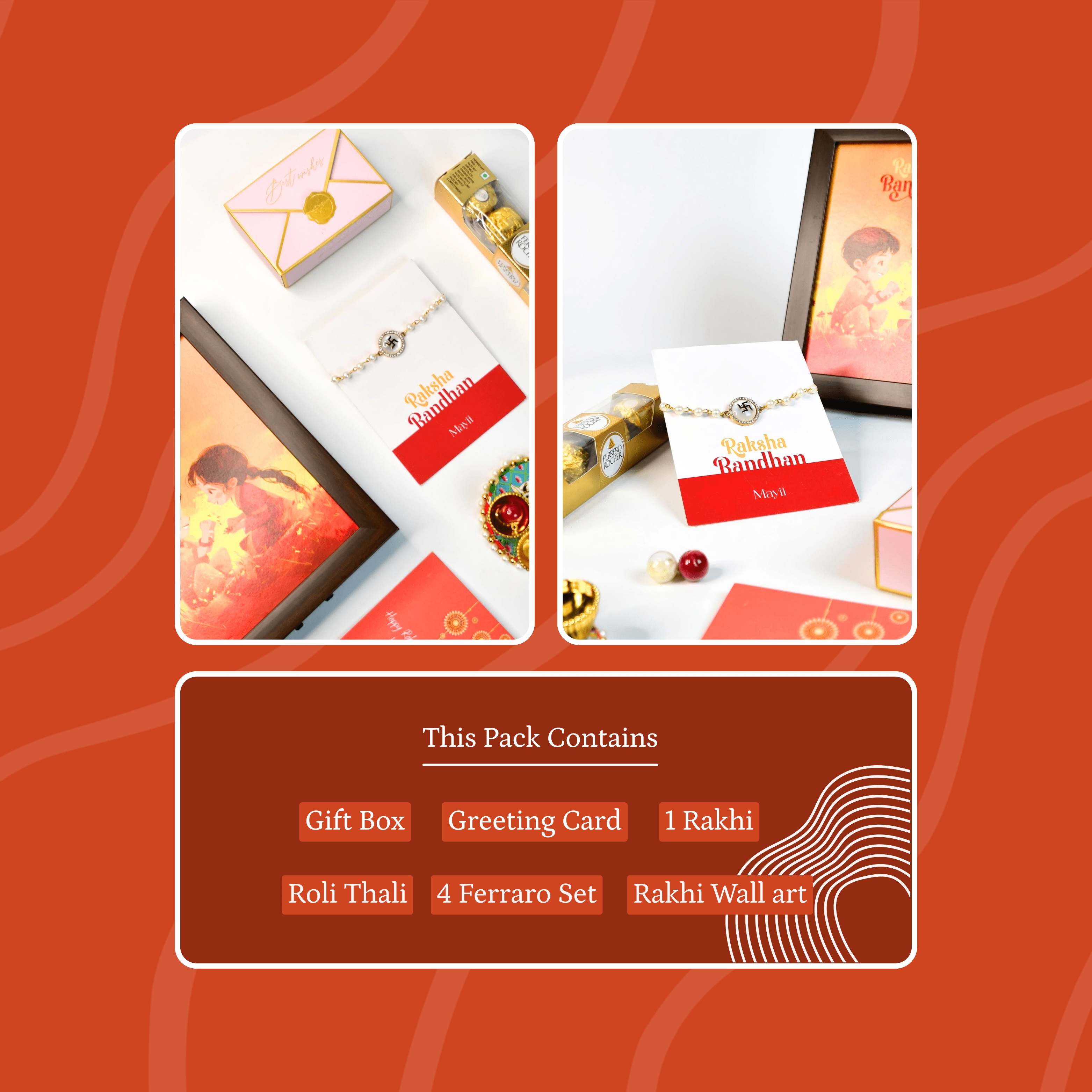 Mayii Exquisite Swastik Rakhi Pack of 1 with Roli Chawal and Greeting card combo for Raksha Bandhan and Gifting - Mayii - Mayii