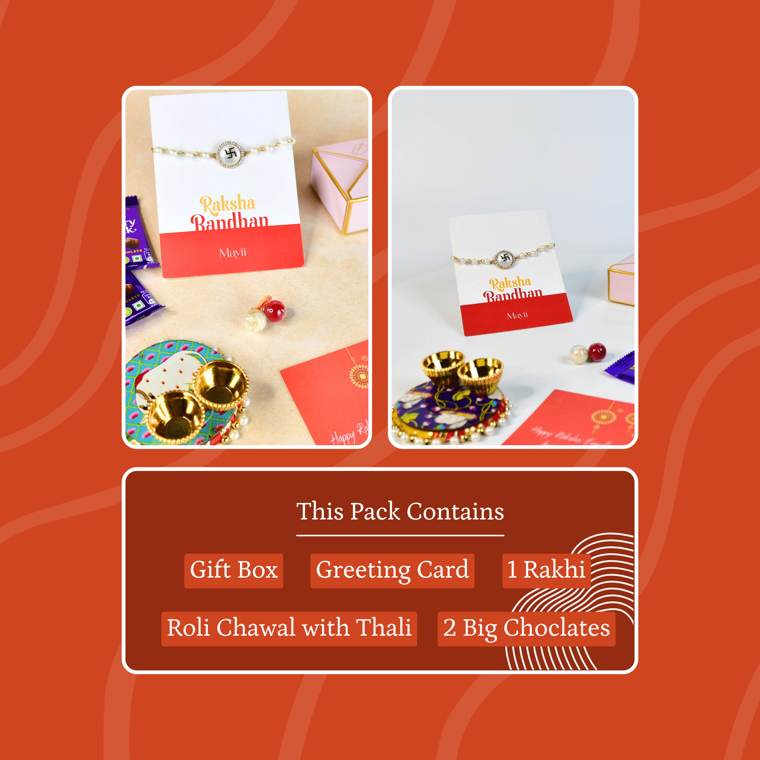 Mayii Exquisite Swastik Rakhi Pack of 1 with Roli Chawal and Greeting card combo for Raksha Bandhan and Gifting - Mayii - Mayii