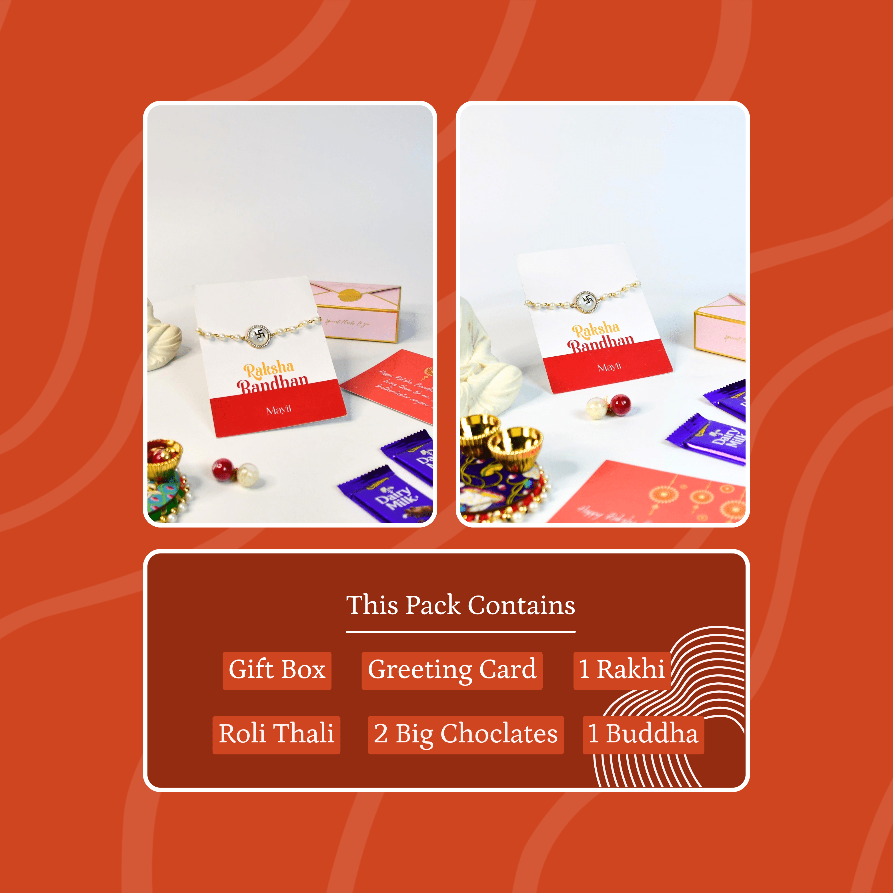 Mayii Exquisite Swastik Rakhi Pack of 1 with Roli Chawal and Greeting card combo for Raksha Bandhan and Gifting - Mayii - Mayii
